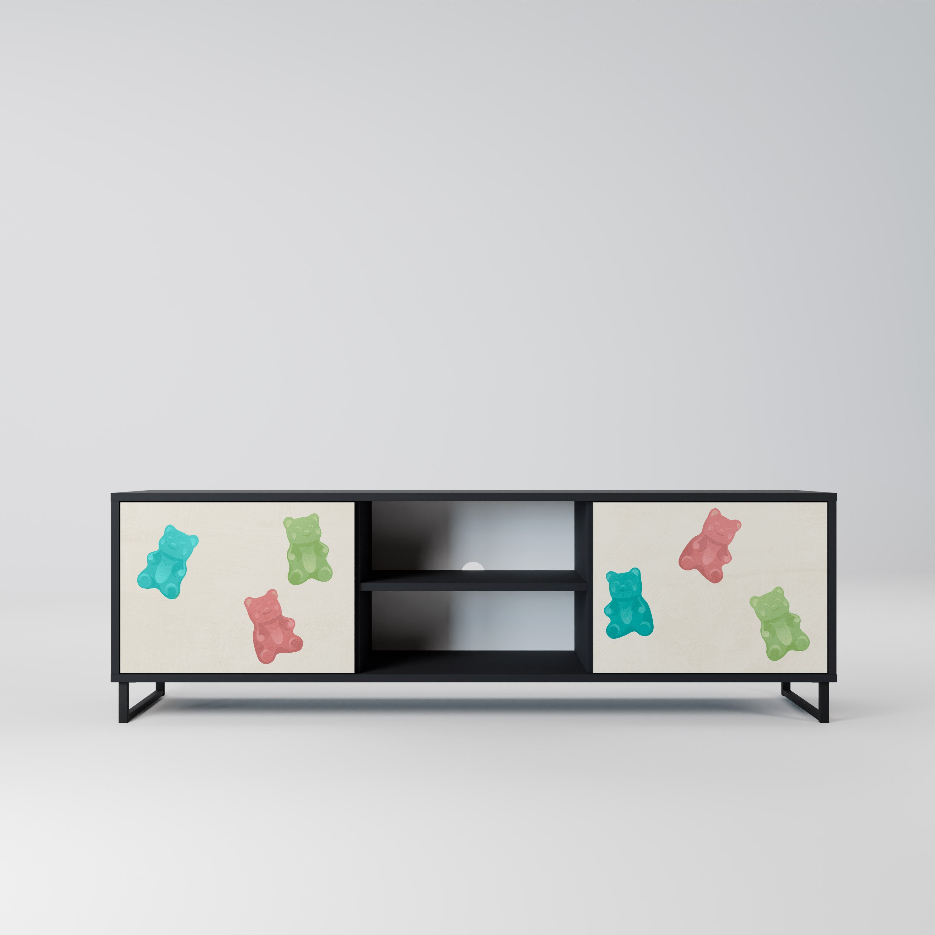 Mueble de TV de 2 puertas GUMMY BEARS con acabado negro