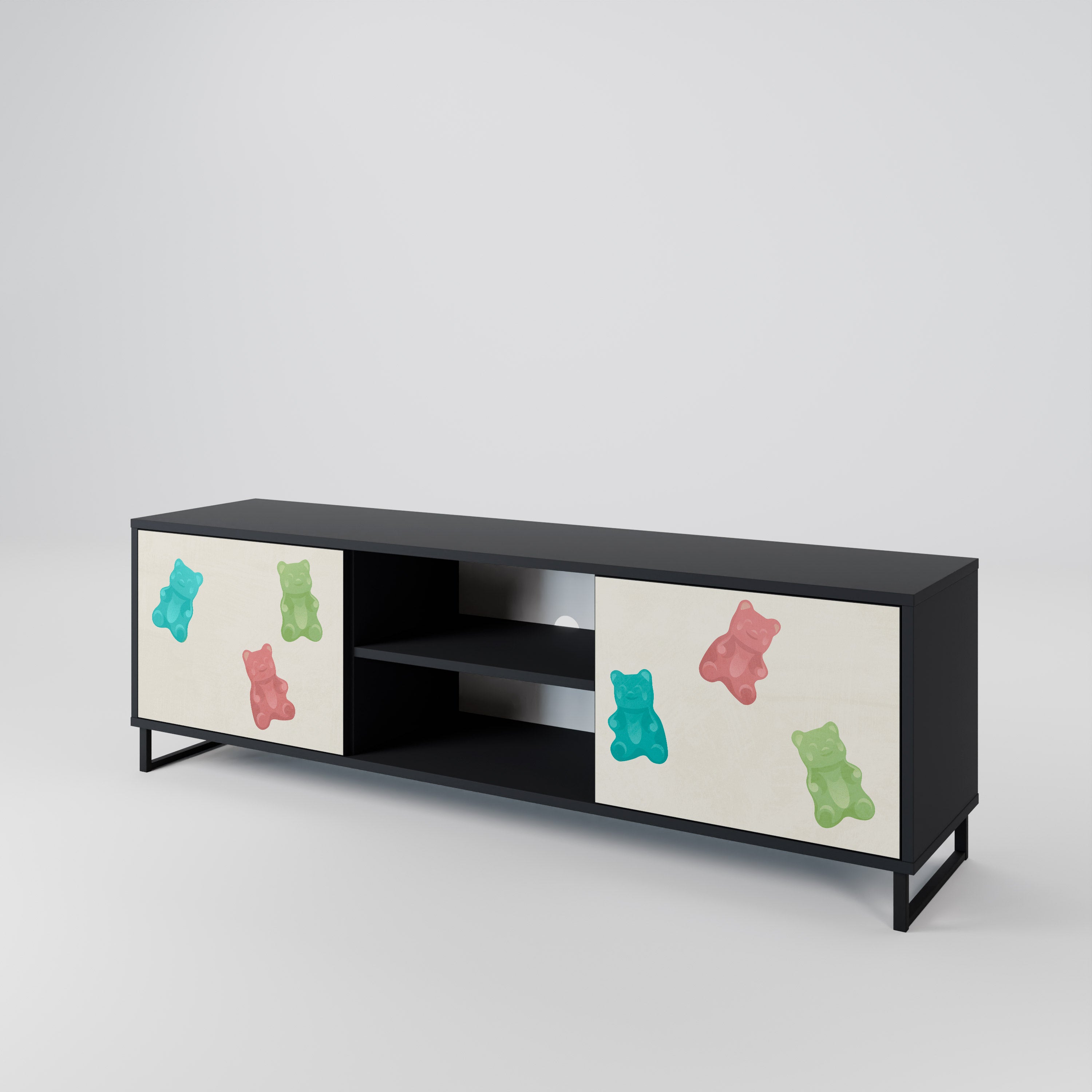 Mueble de TV de 2 puertas GUMMY BEARS con acabado negro
