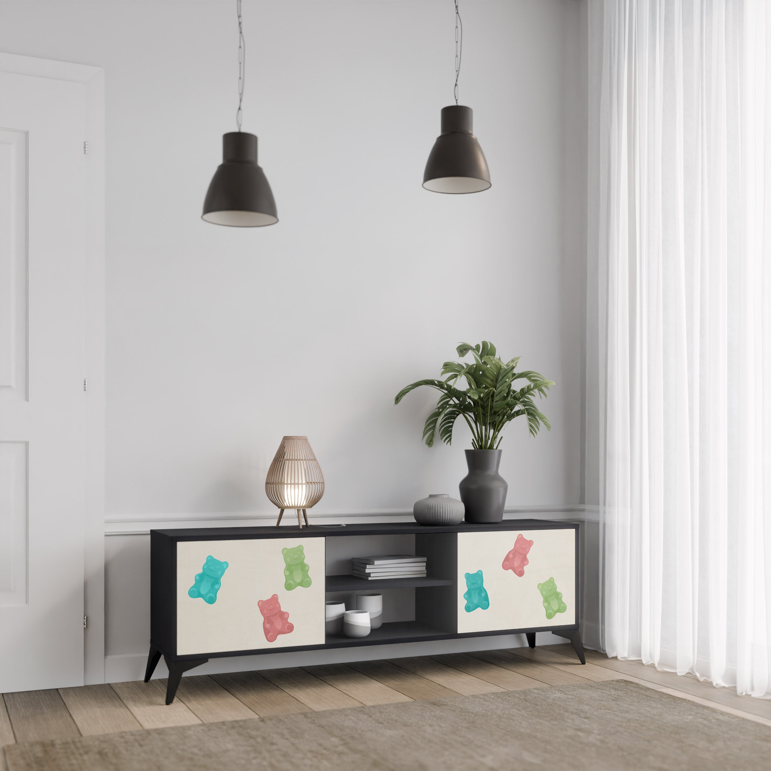 Mueble de TV de 2 puertas GUMMY BEARS con acabado negro