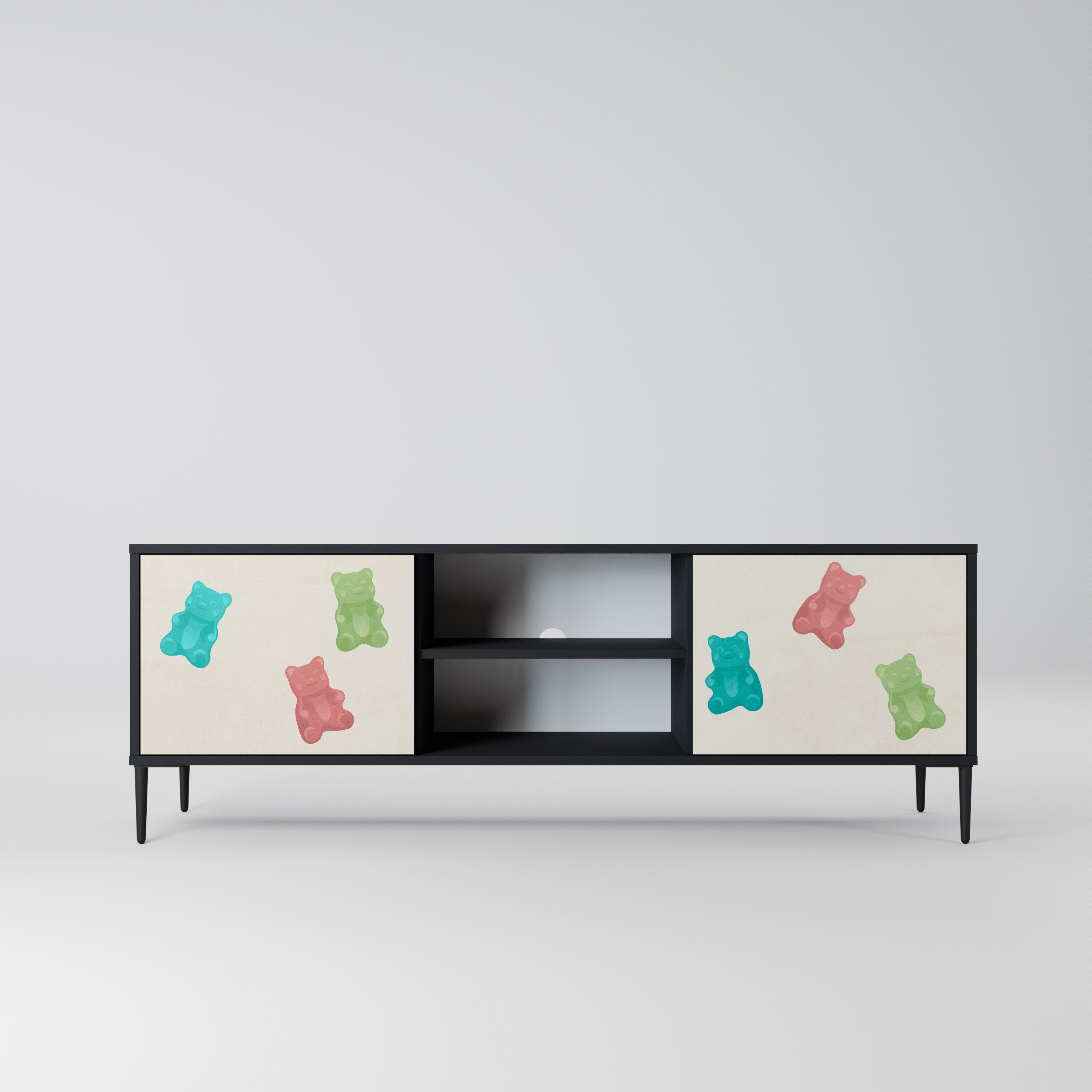Mueble de TV de 2 puertas GUMMY BEARS con acabado negro