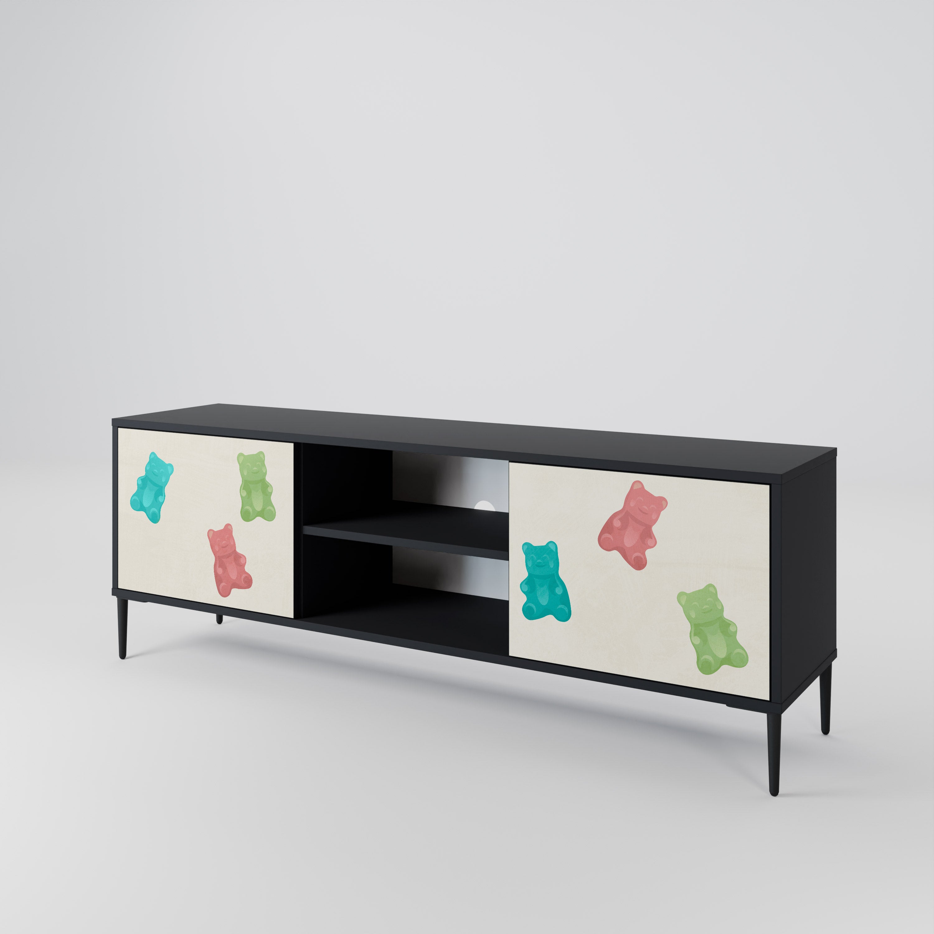 Mueble de TV de 2 puertas GUMMY BEARS con acabado negro