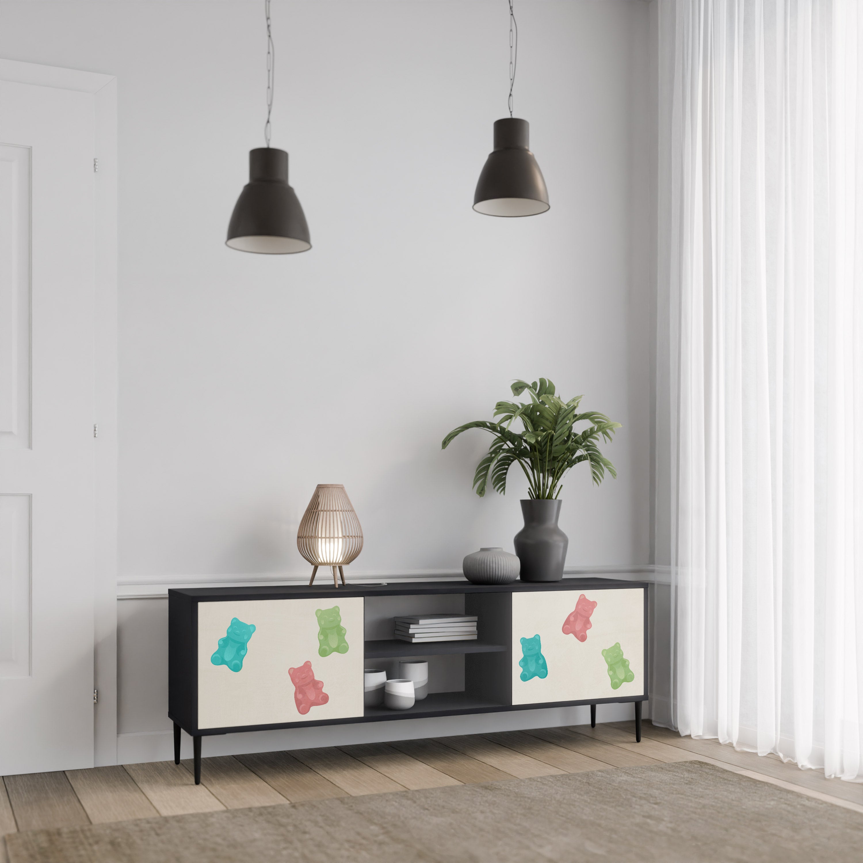 Mueble de TV de 2 puertas GUMMY BEARS con acabado negro
