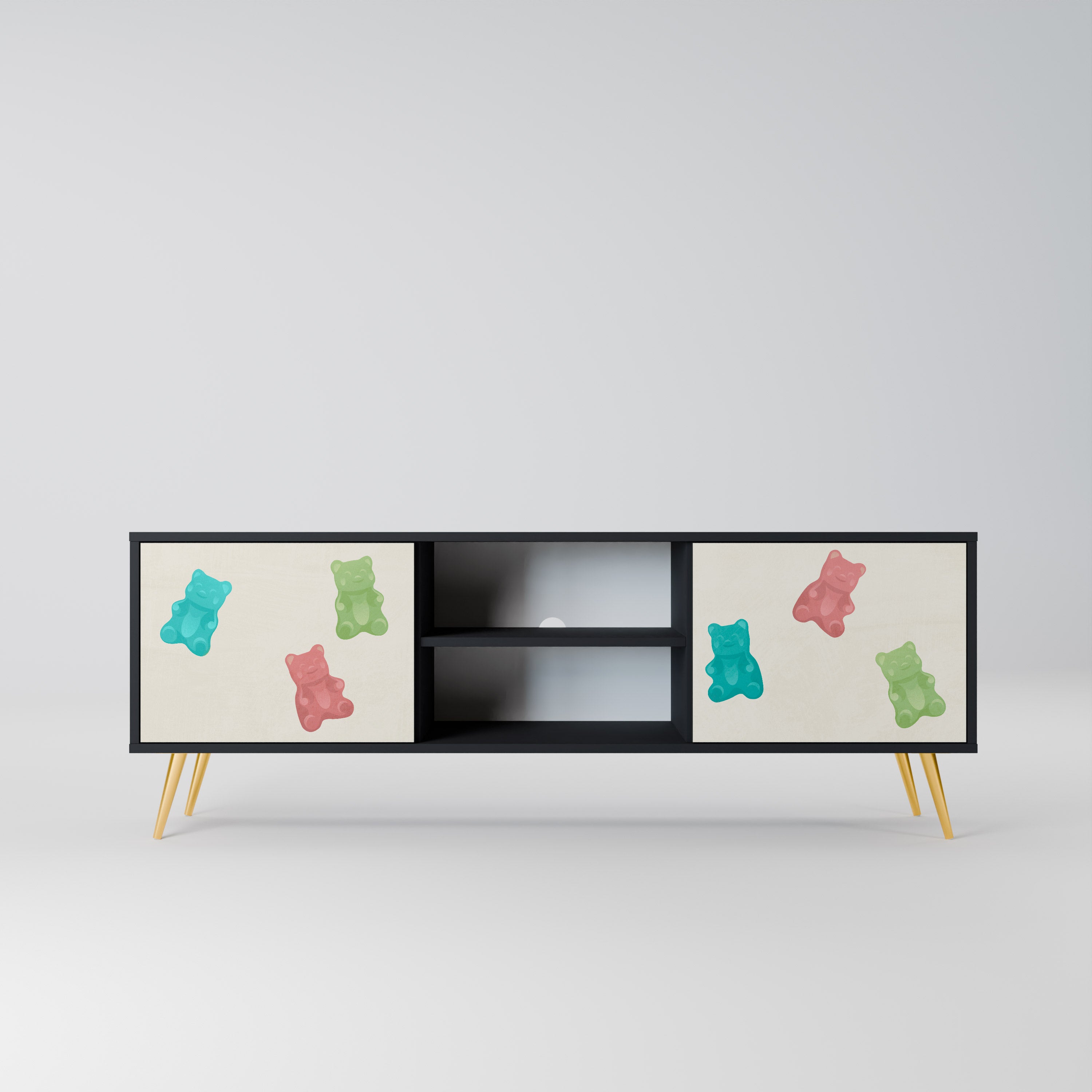 Mueble de TV de 2 puertas GUMMY BEARS con acabado negro