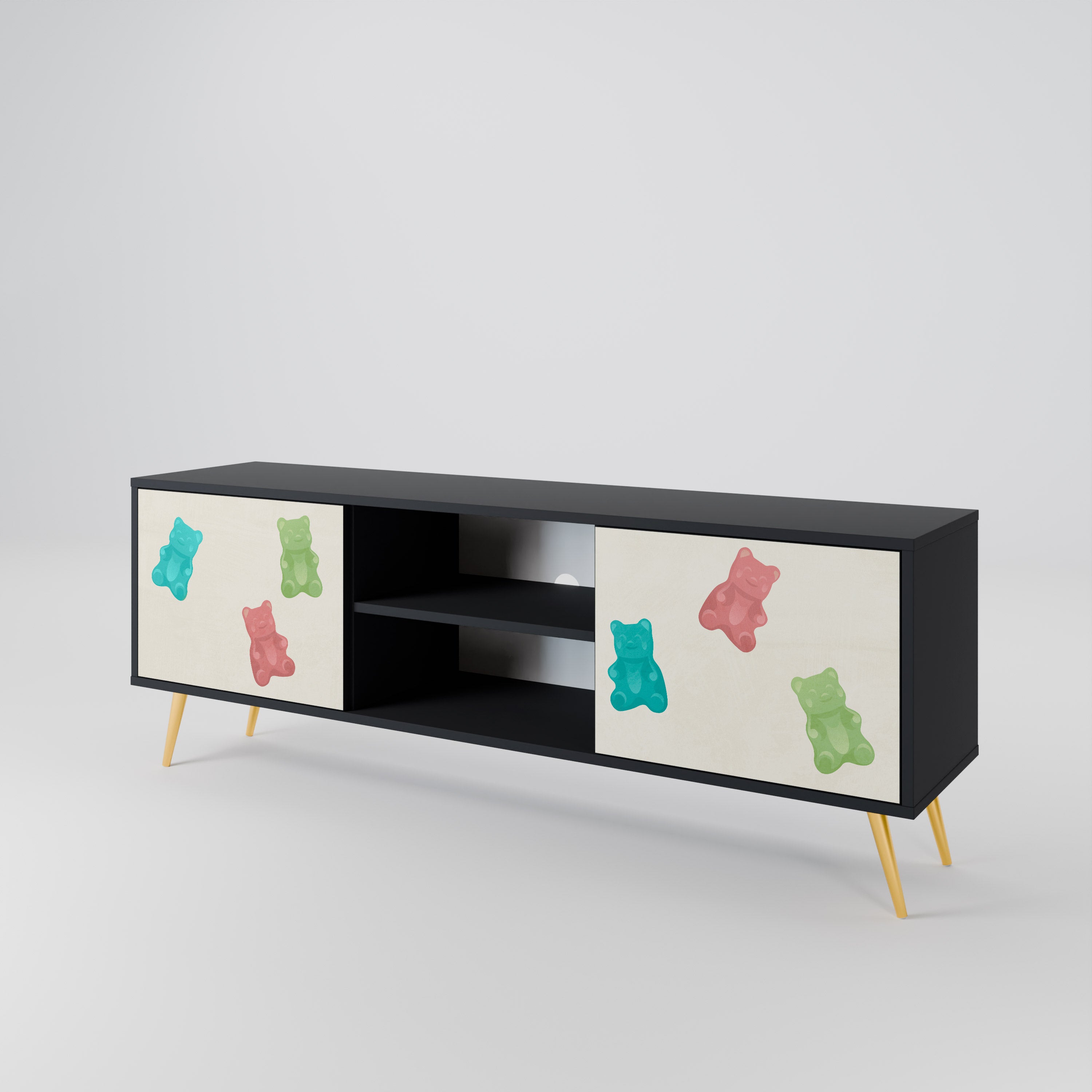 Mueble de TV de 2 puertas GUMMY BEARS con acabado negro