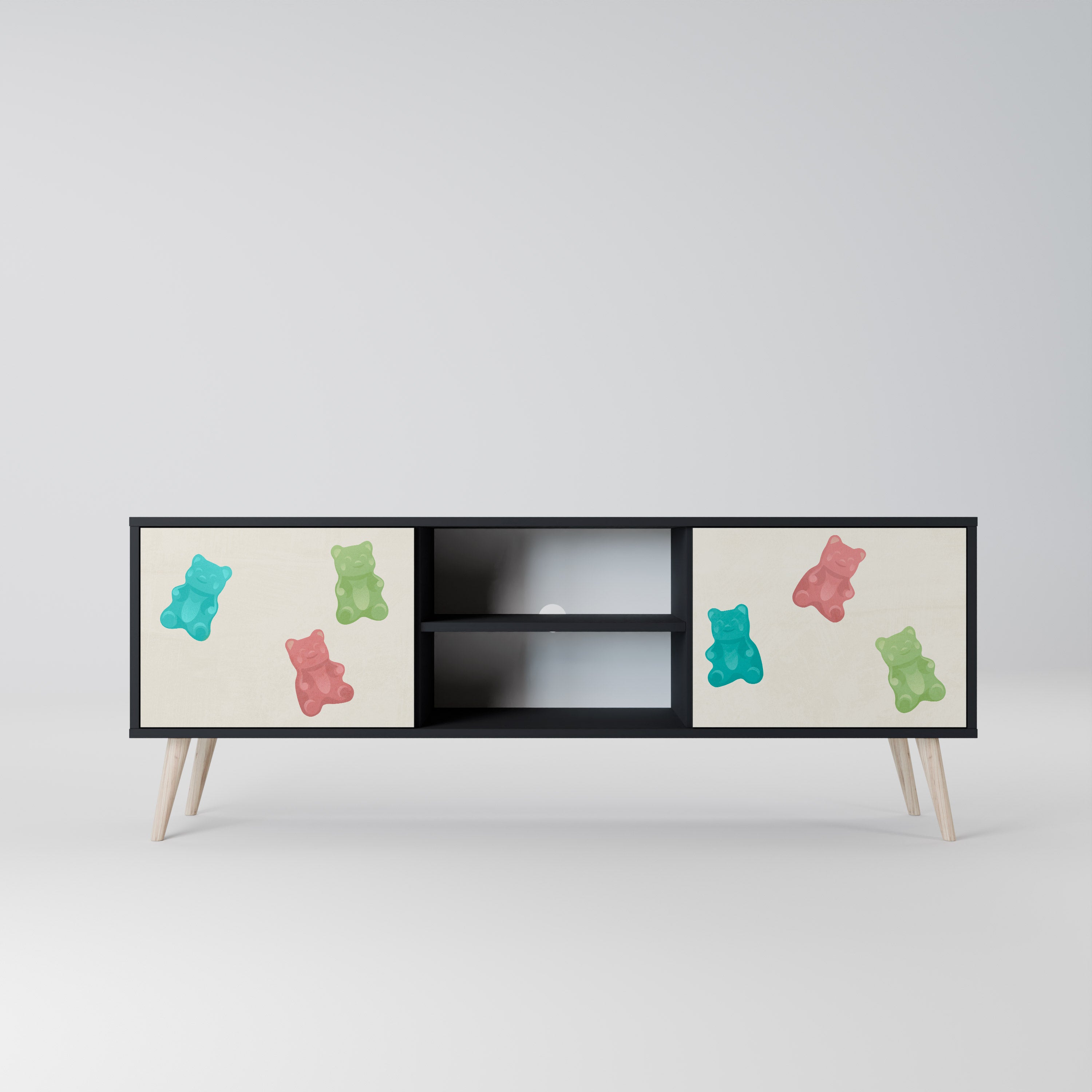 Mueble de TV de 2 puertas GUMMY BEARS con acabado negro