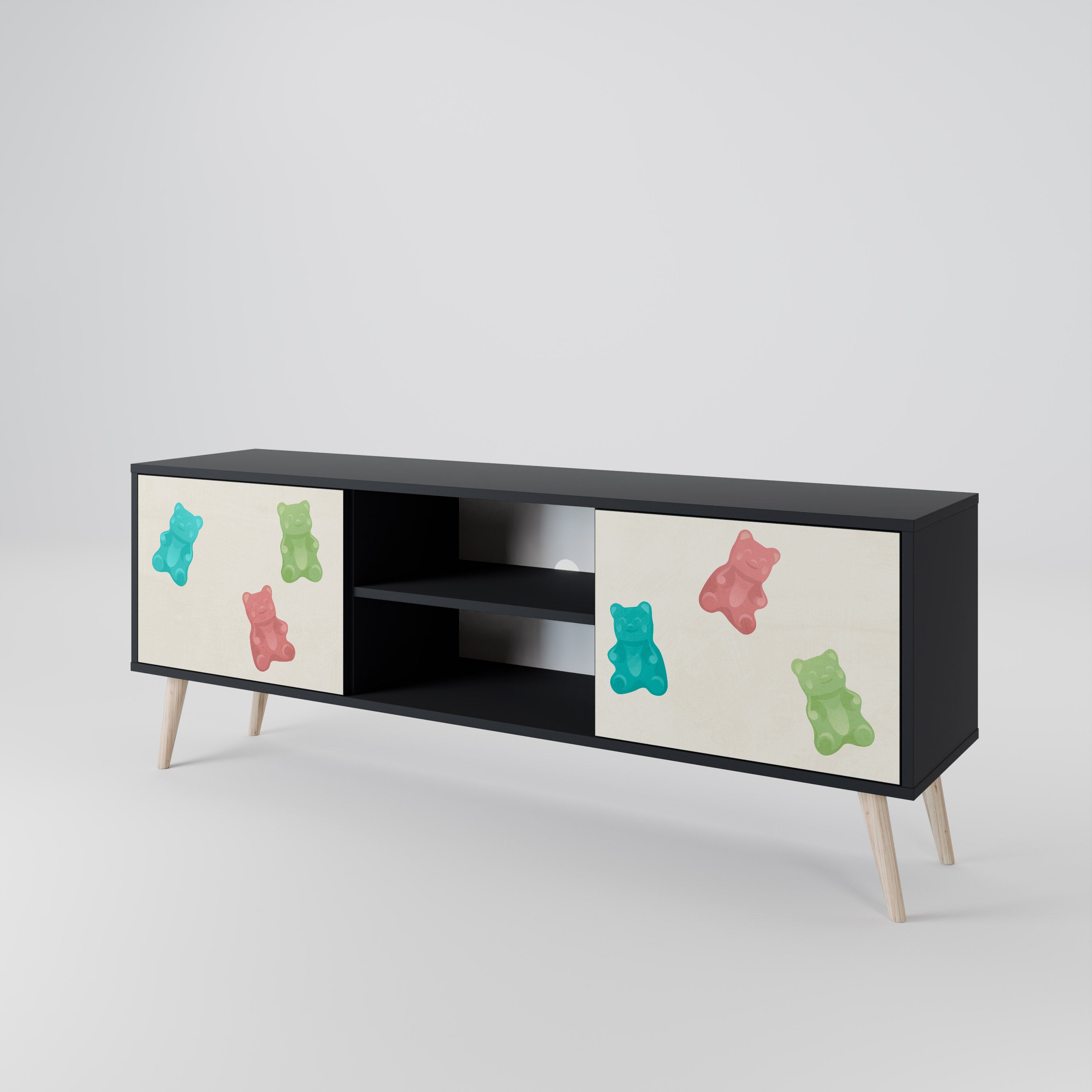 Mueble de TV de 2 puertas GUMMY BEARS con acabado negro