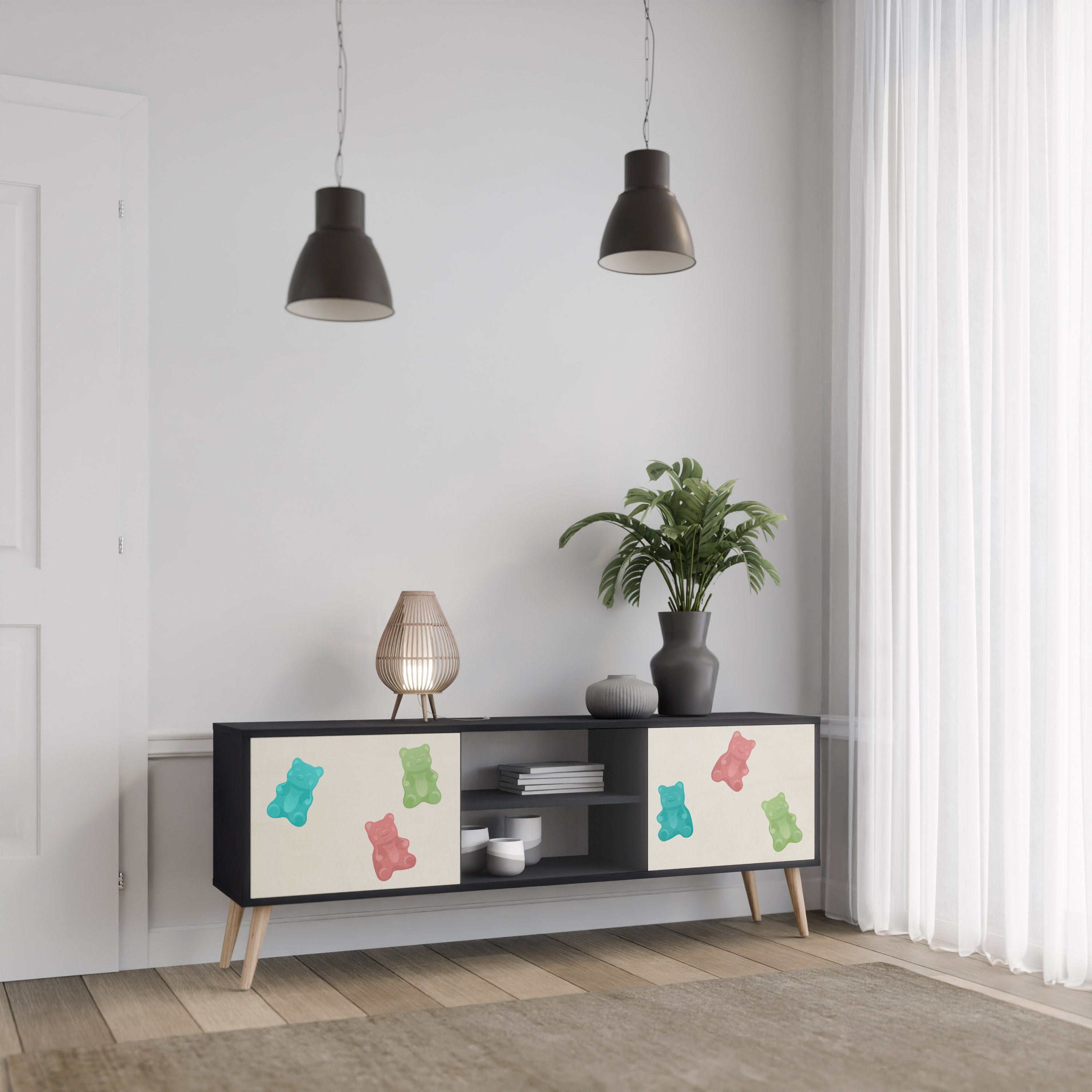 Mueble de TV de 2 puertas GUMMY BEARS con acabado negro