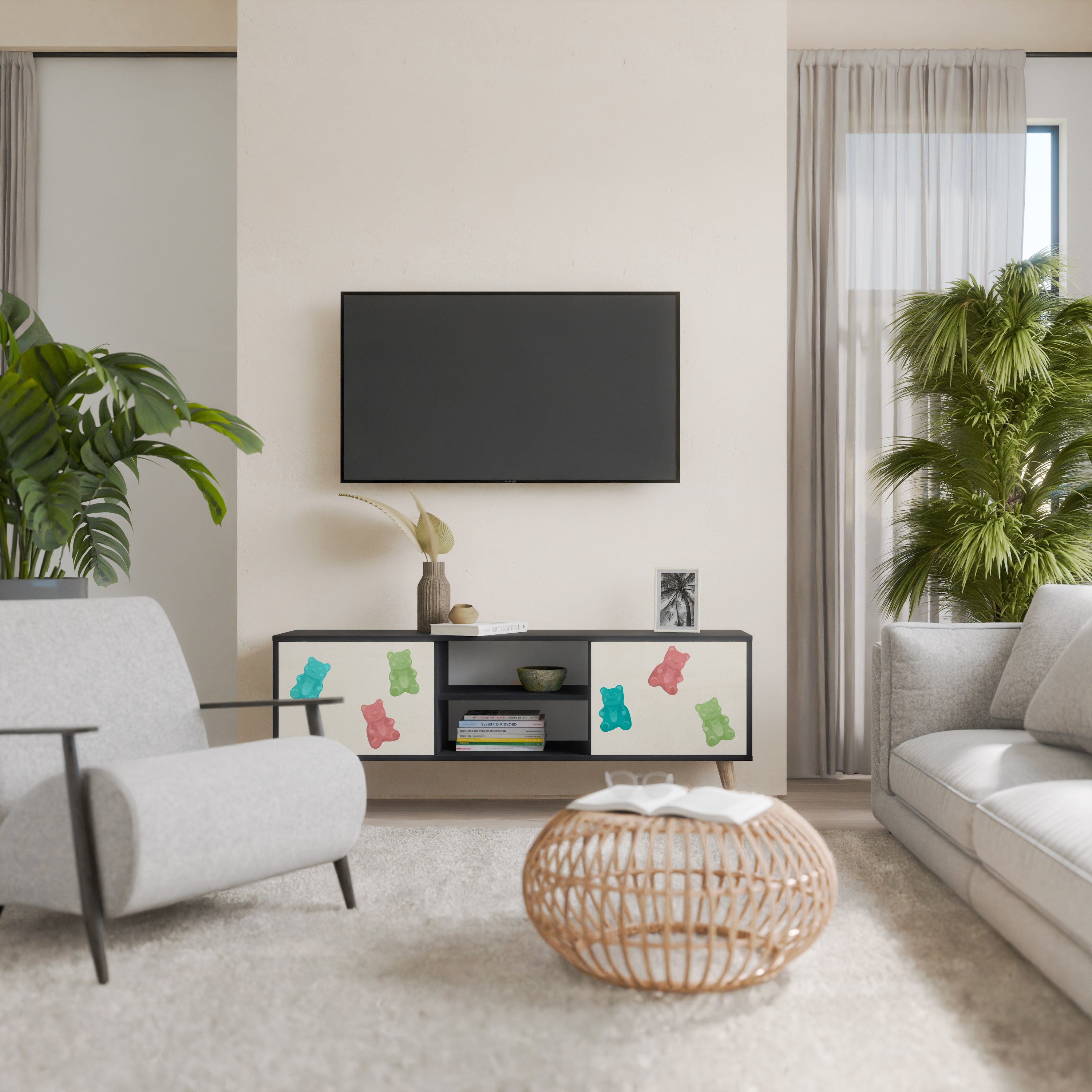 Mueble de TV de 2 puertas GUMMY BEARS con acabado negro