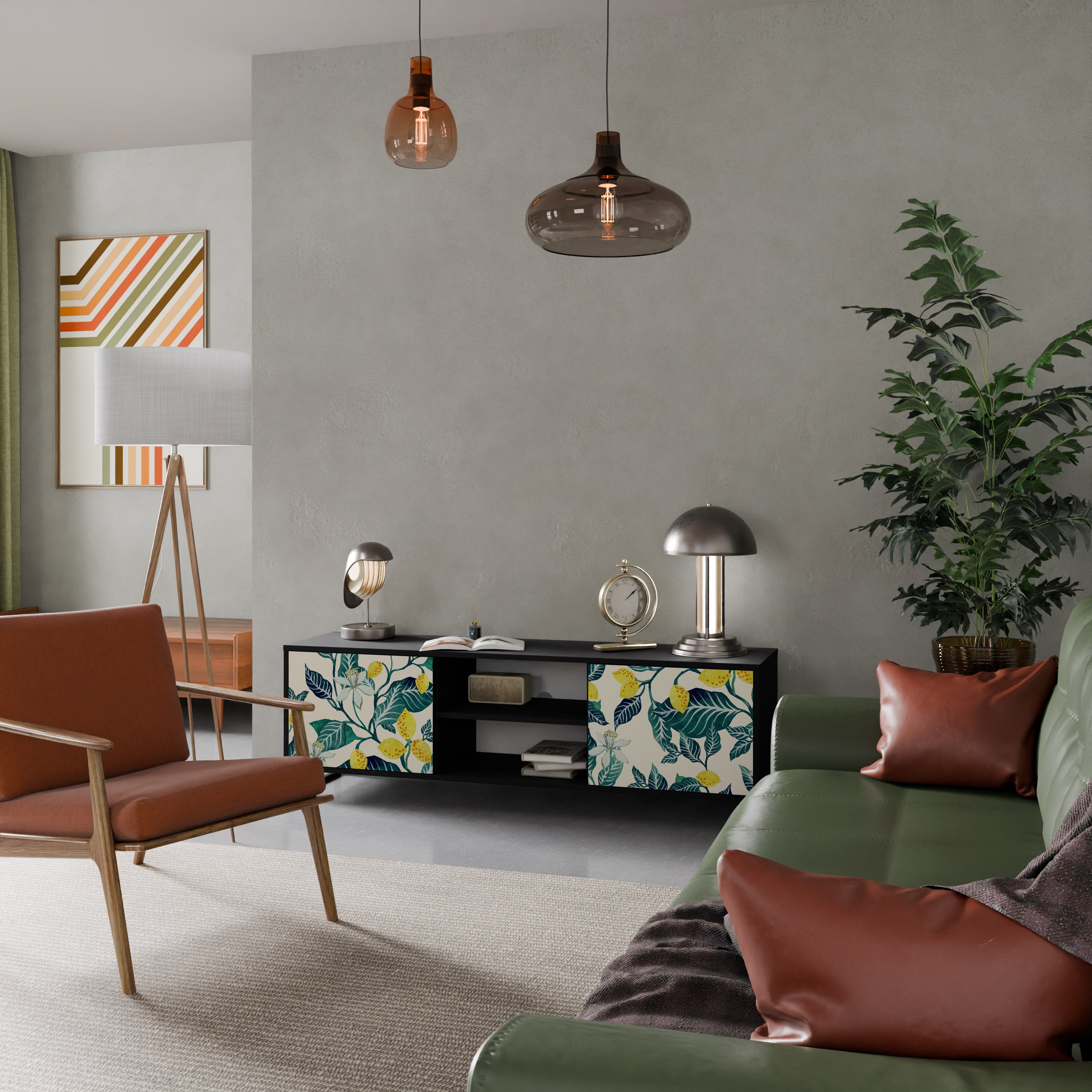 Mueble de TV de 2 puertas LEMON TREE con acabado negro