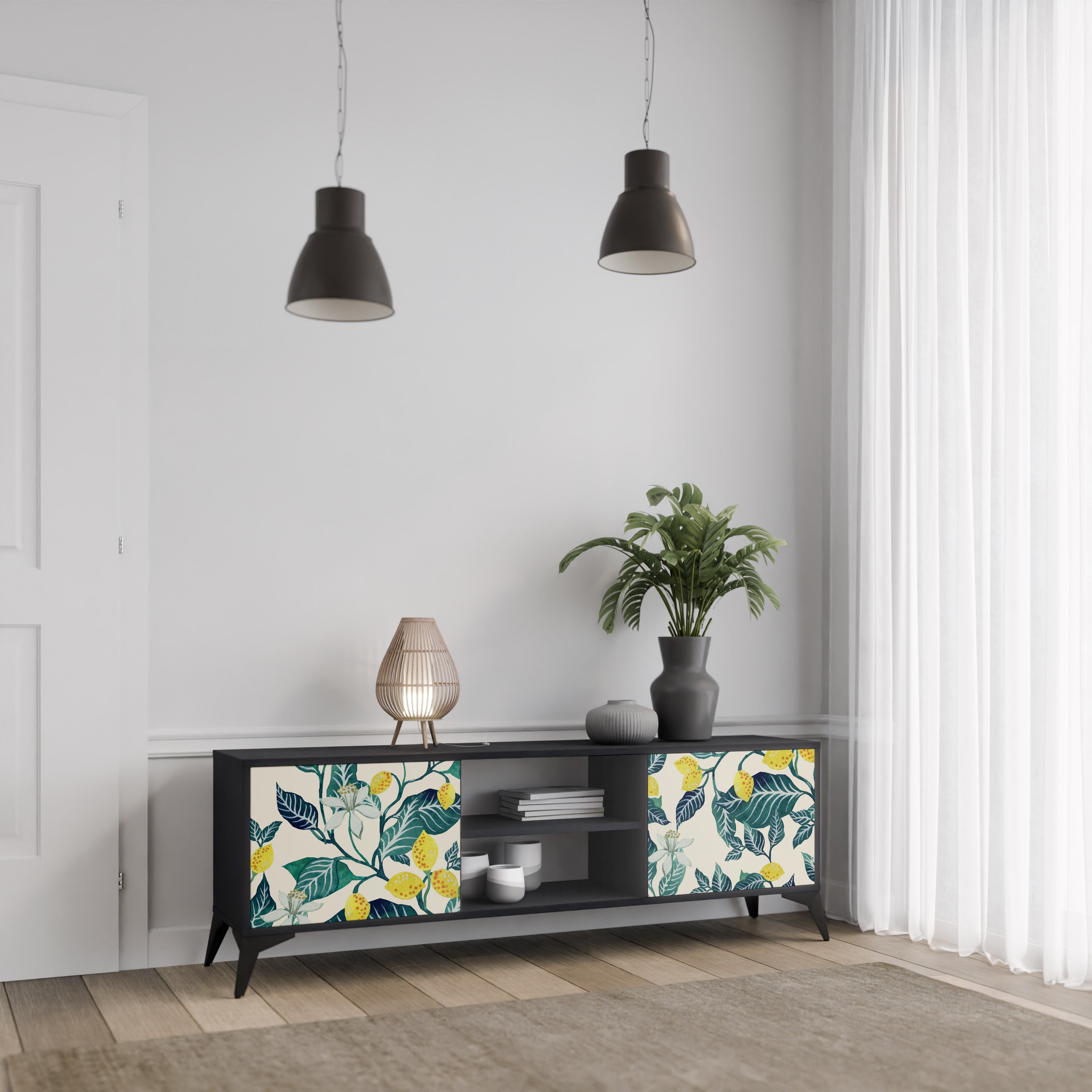 Mueble de TV de 2 puertas LEMON TREE con acabado negro
