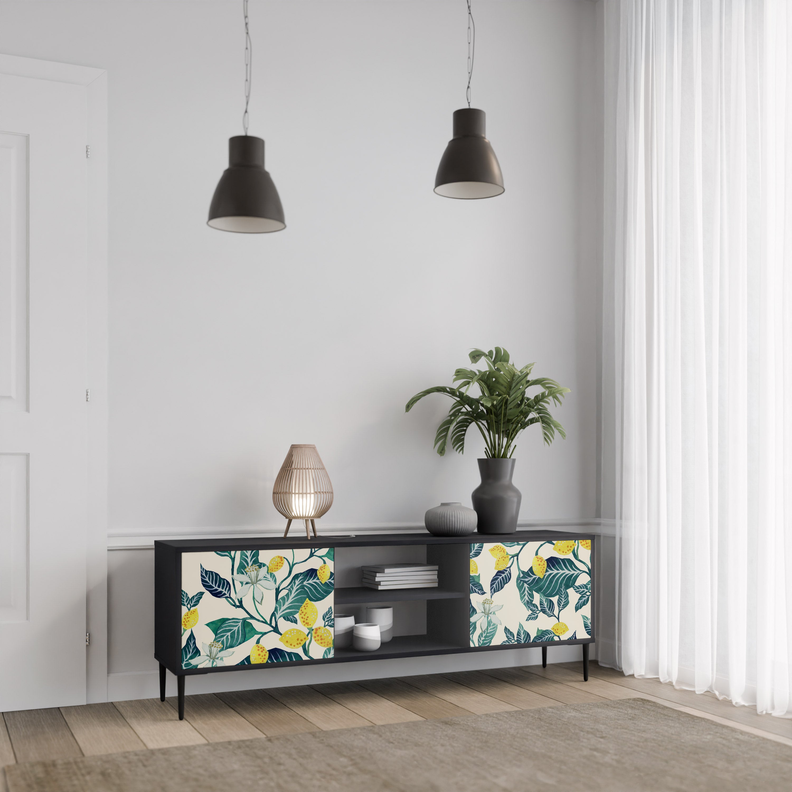Mueble de TV de 2 puertas LEMON TREE con acabado negro