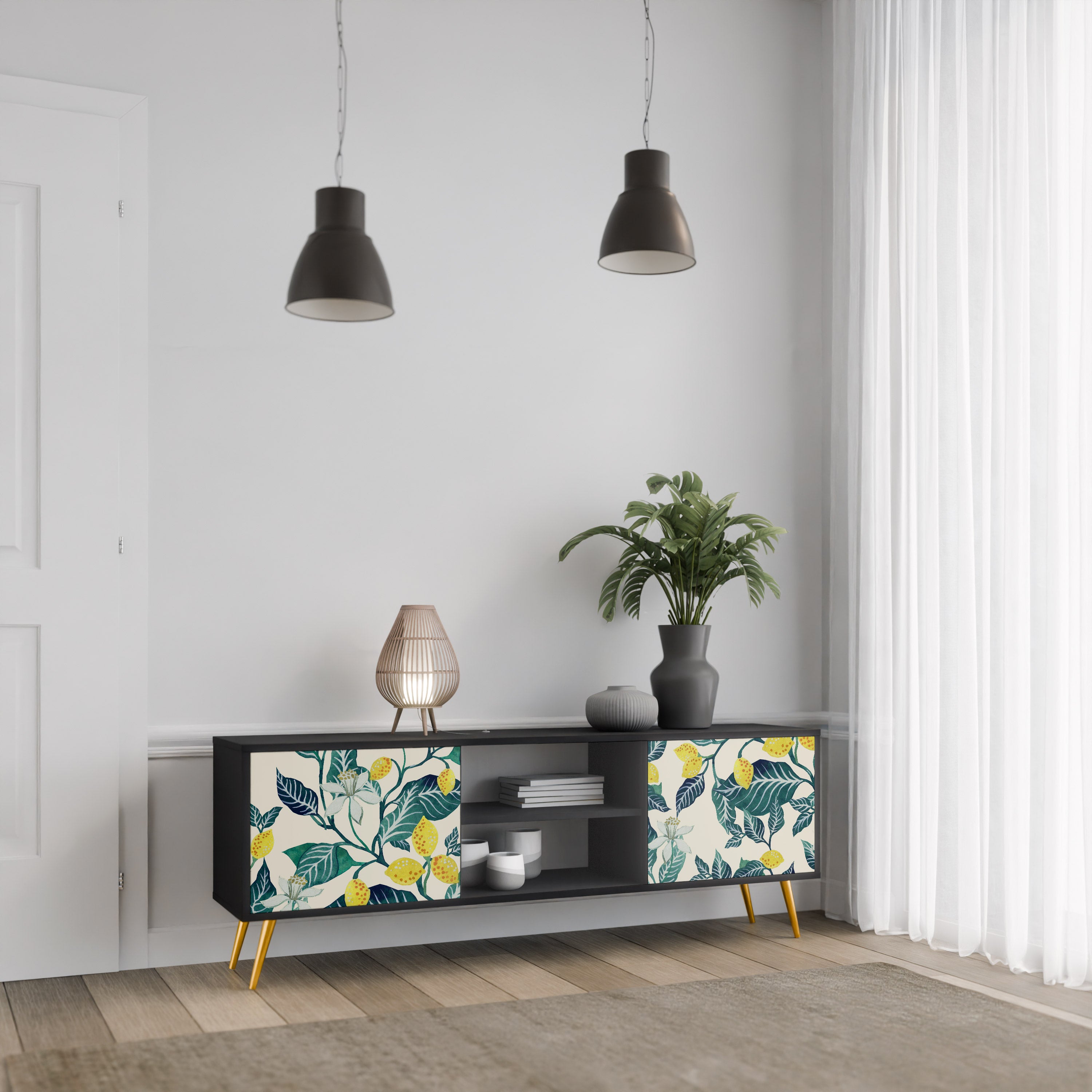 Mueble de TV de 2 puertas LEMON TREE con acabado negro