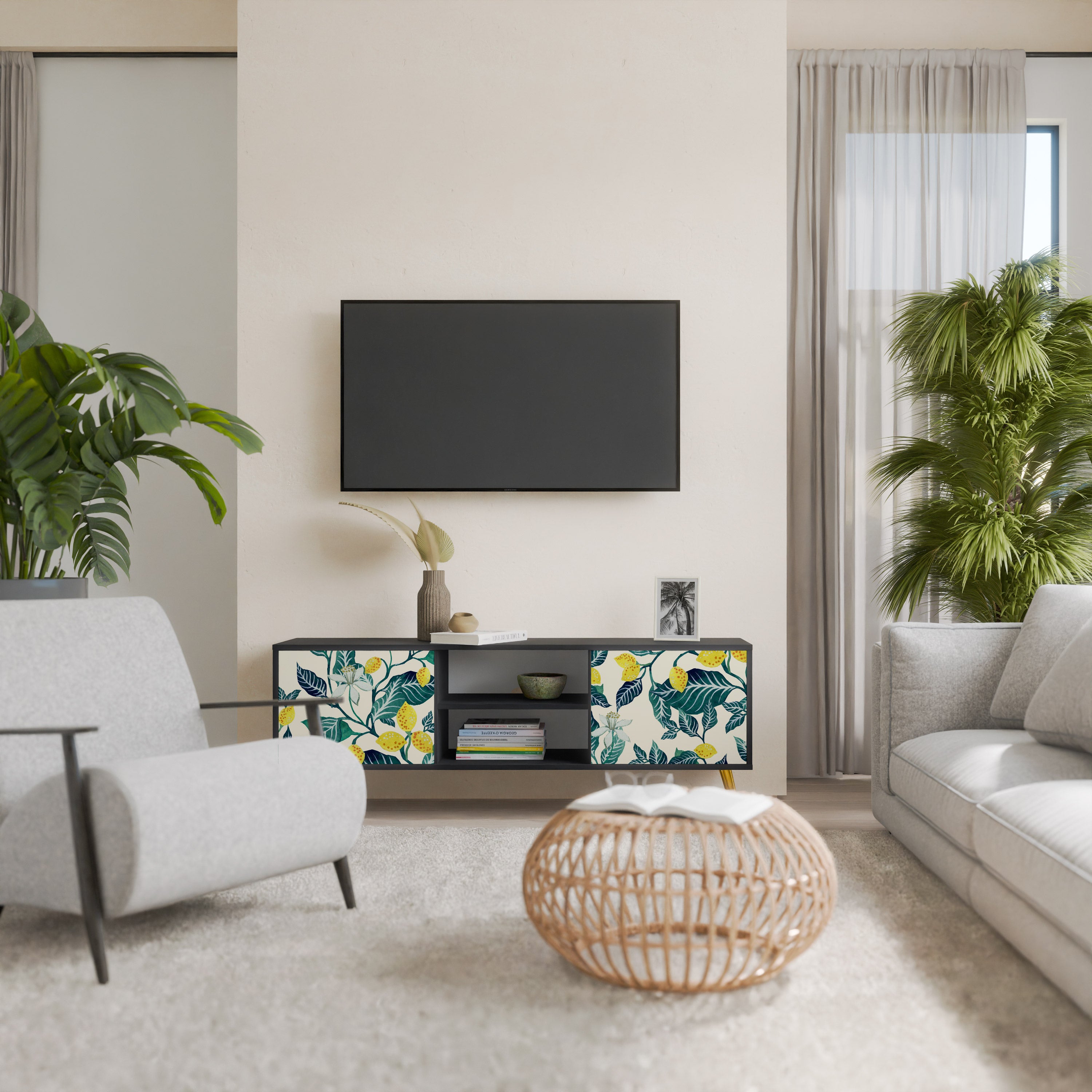 Mueble de TV de 2 puertas LEMON TREE con acabado negro