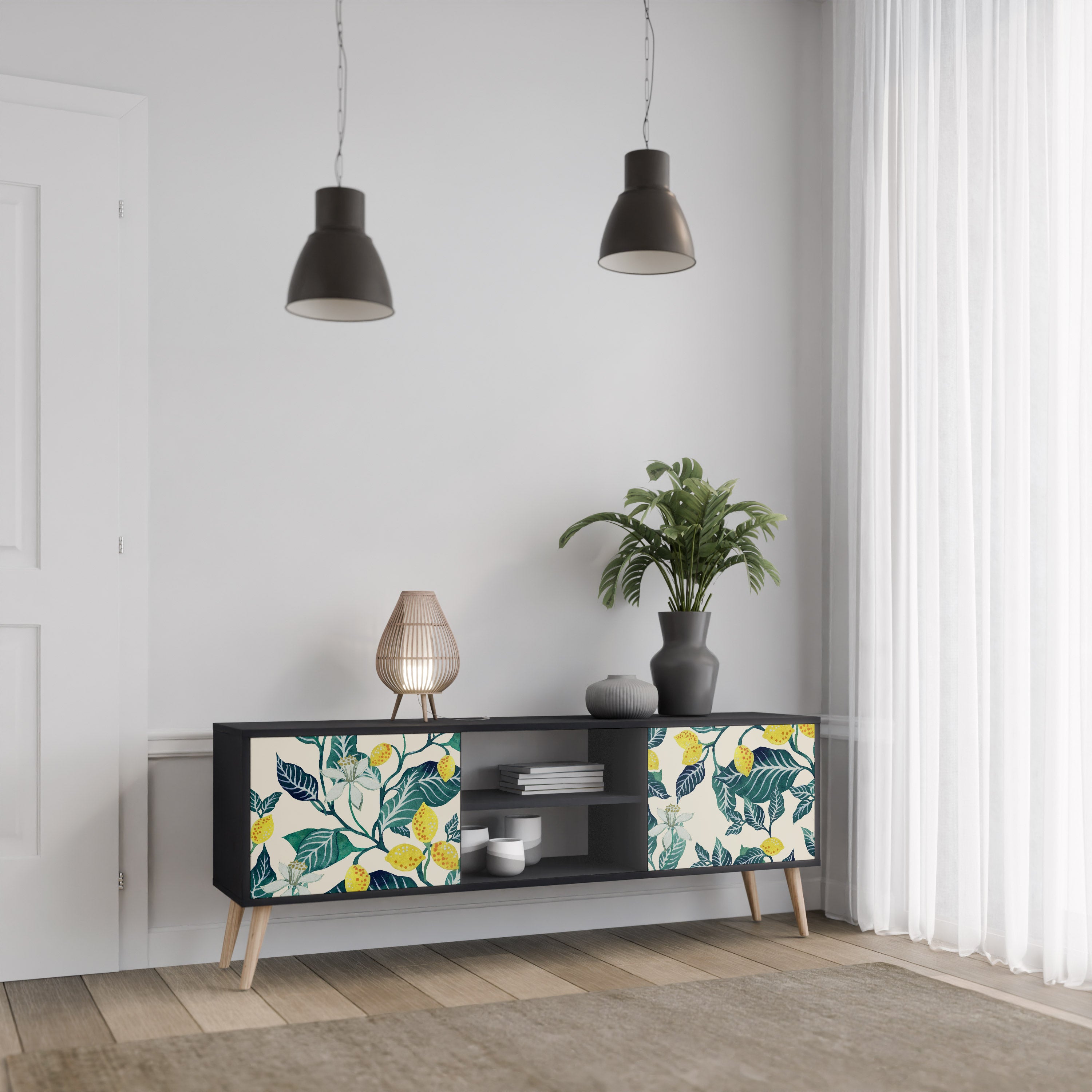 Mueble de TV de 2 puertas LEMON TREE con acabado negro