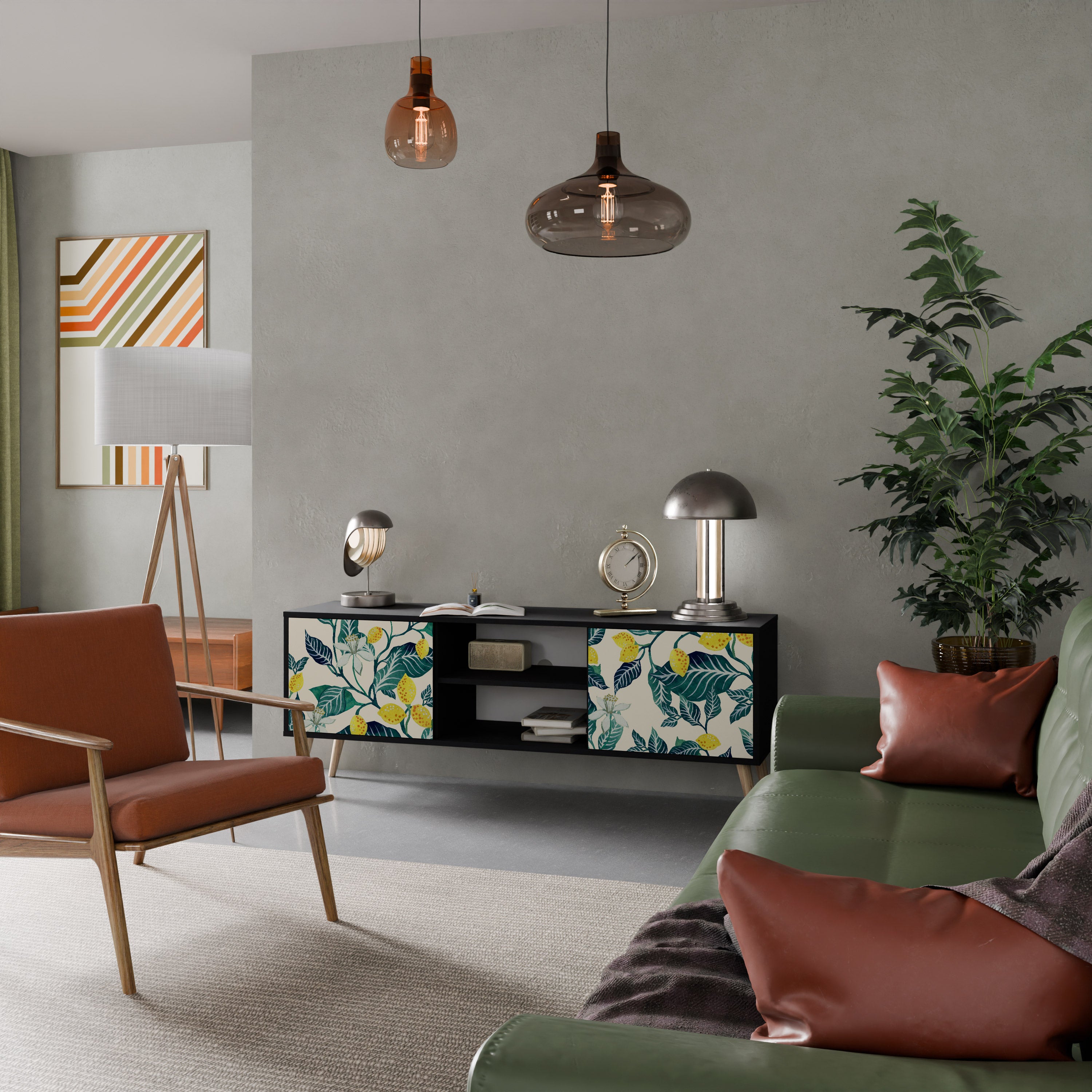 Mueble de TV de 2 puertas LEMON TREE con acabado negro