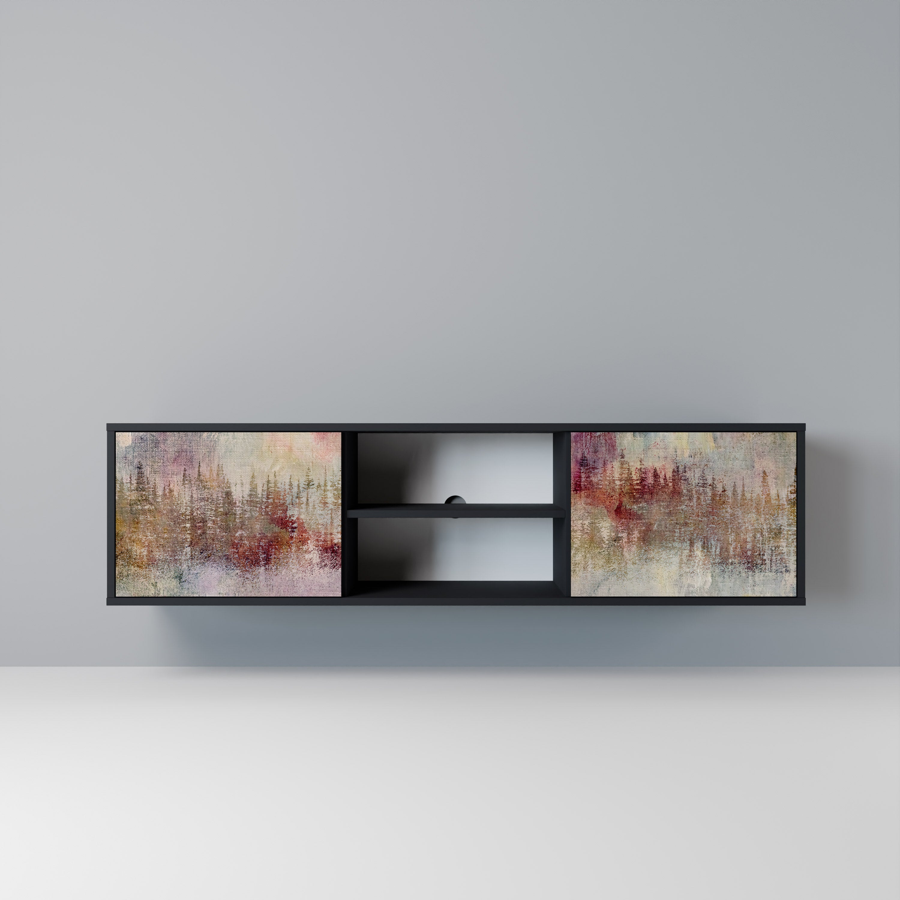 Mueble de TV de 2 puertas VEILED SUMMIT con acabado negro