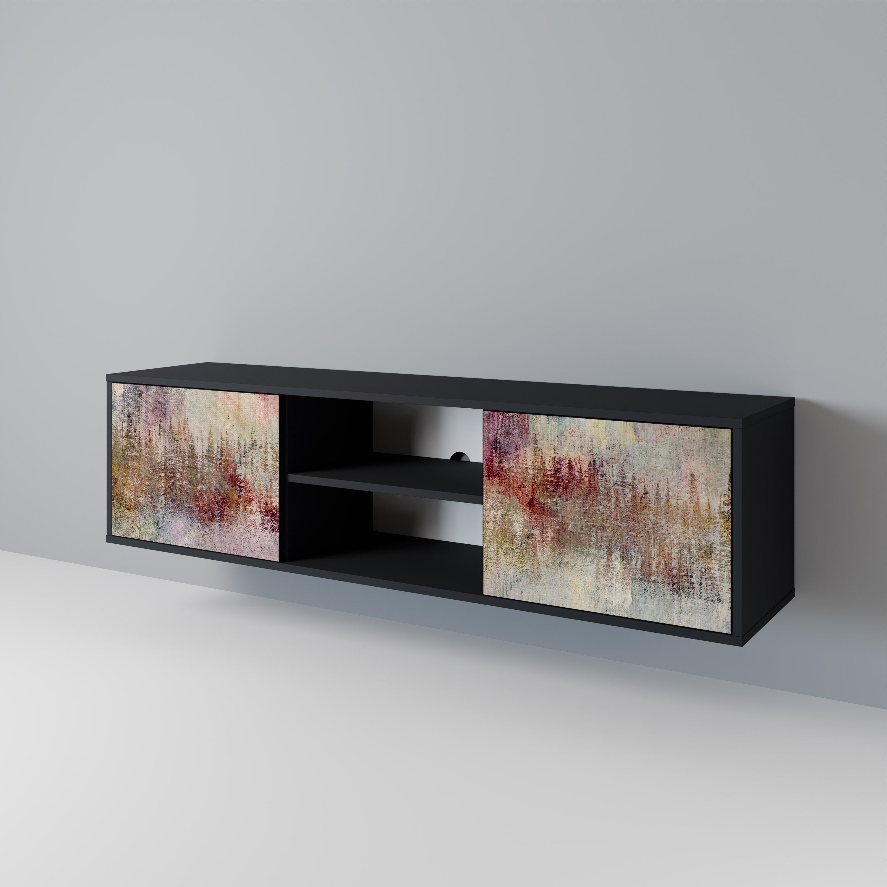 Mueble de TV de 2 puertas VEILED SUMMIT con acabado negro