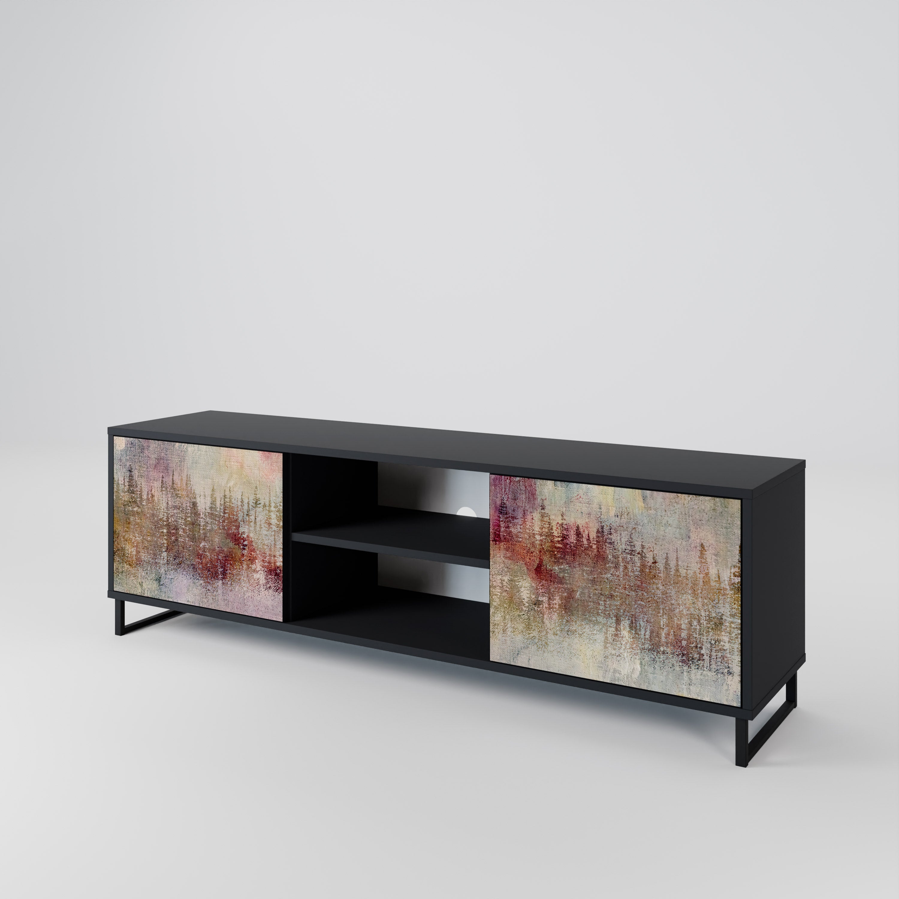 Mueble de TV de 2 puertas VEILED SUMMIT con acabado negro