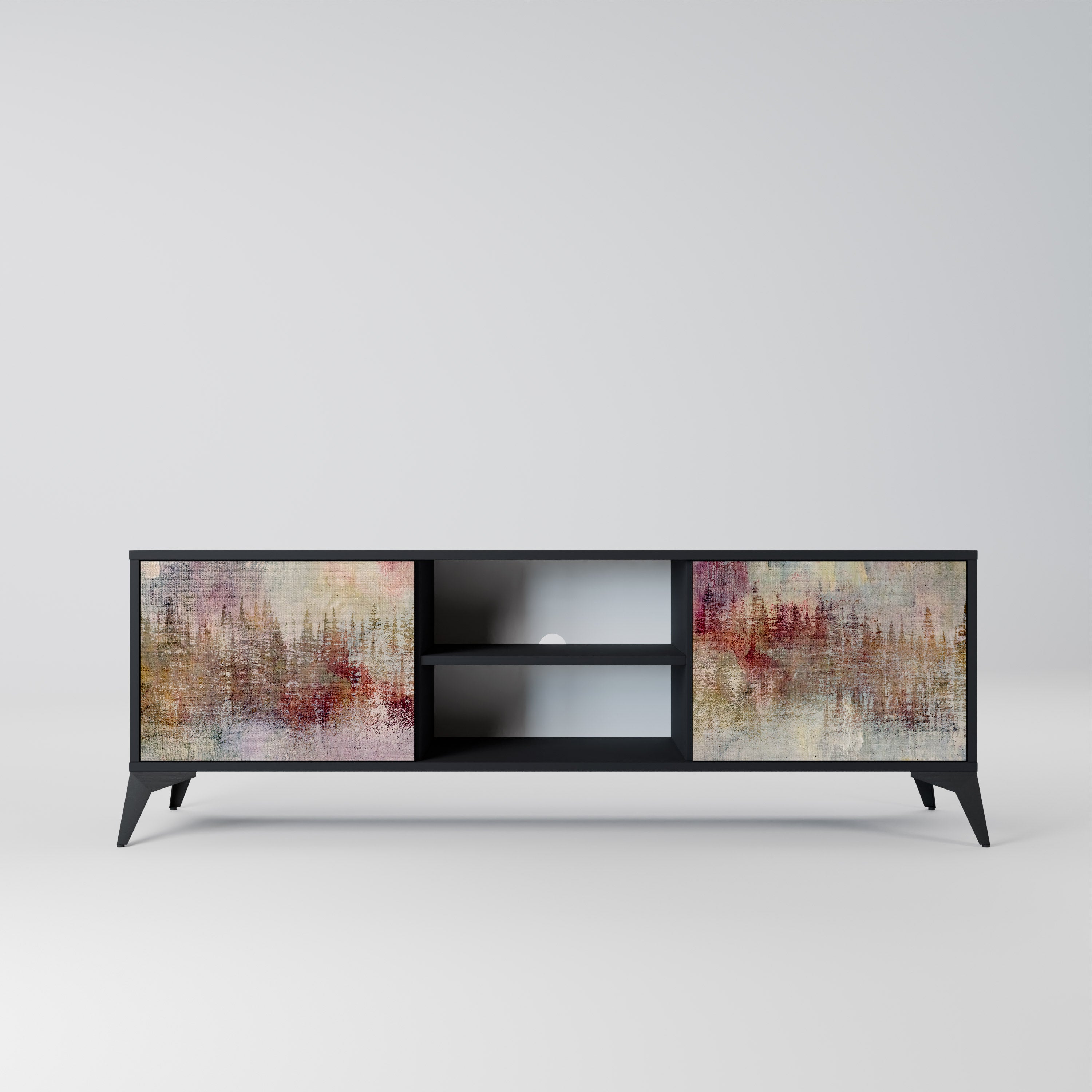 Mueble de TV de 2 puertas VEILED SUMMIT con acabado negro