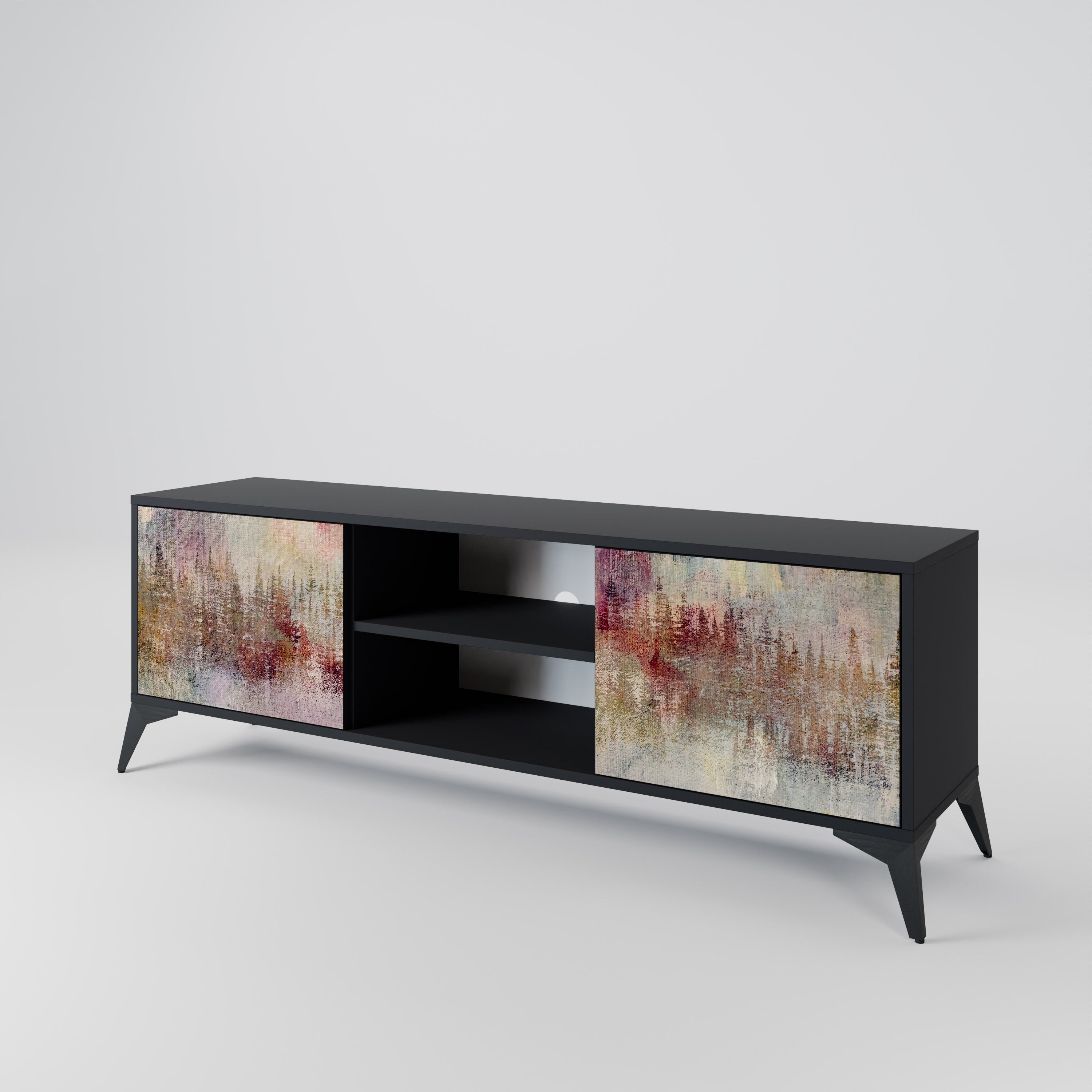Mueble de TV de 2 puertas VEILED SUMMIT con acabado negro