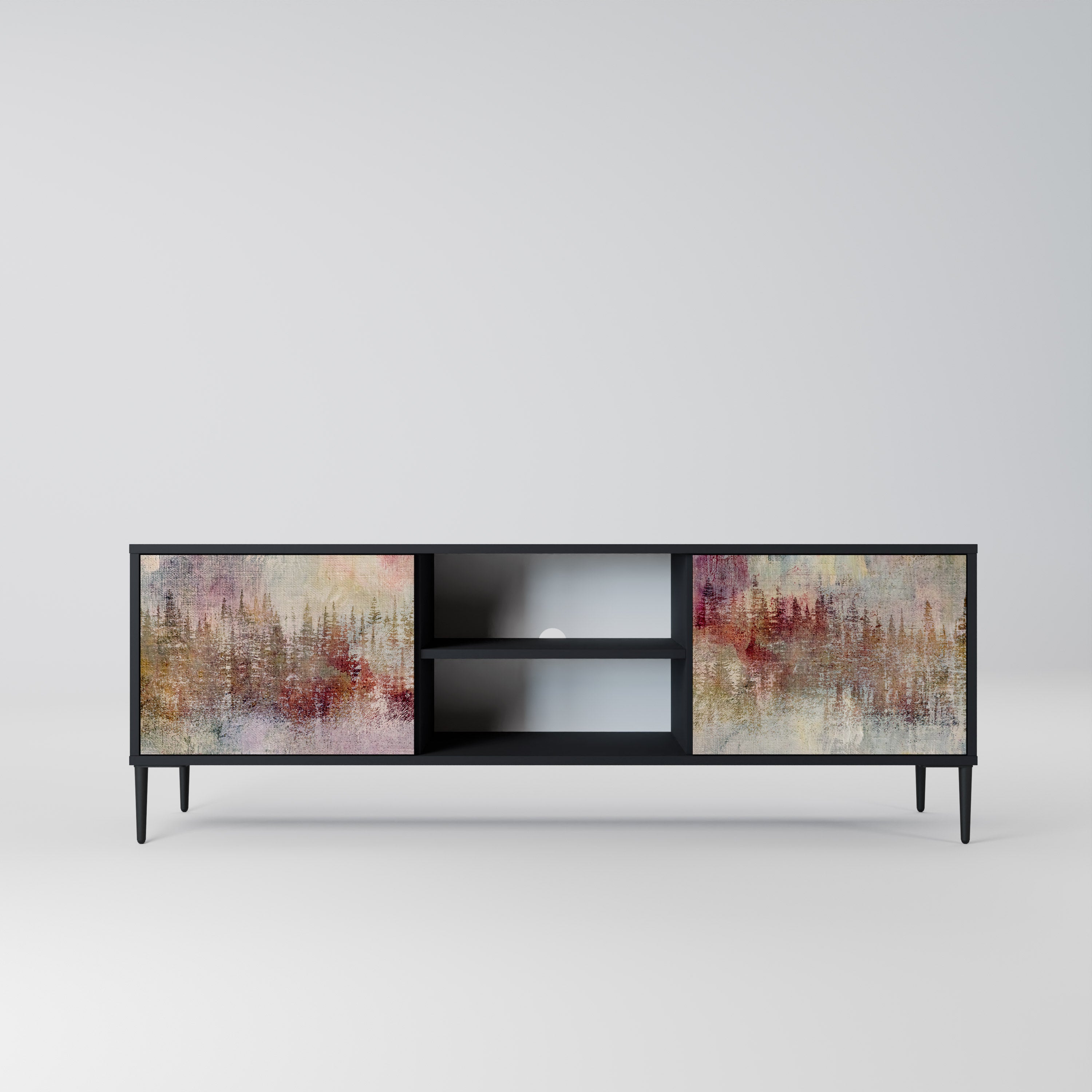 Mueble de TV de 2 puertas VEILED SUMMIT con acabado negro