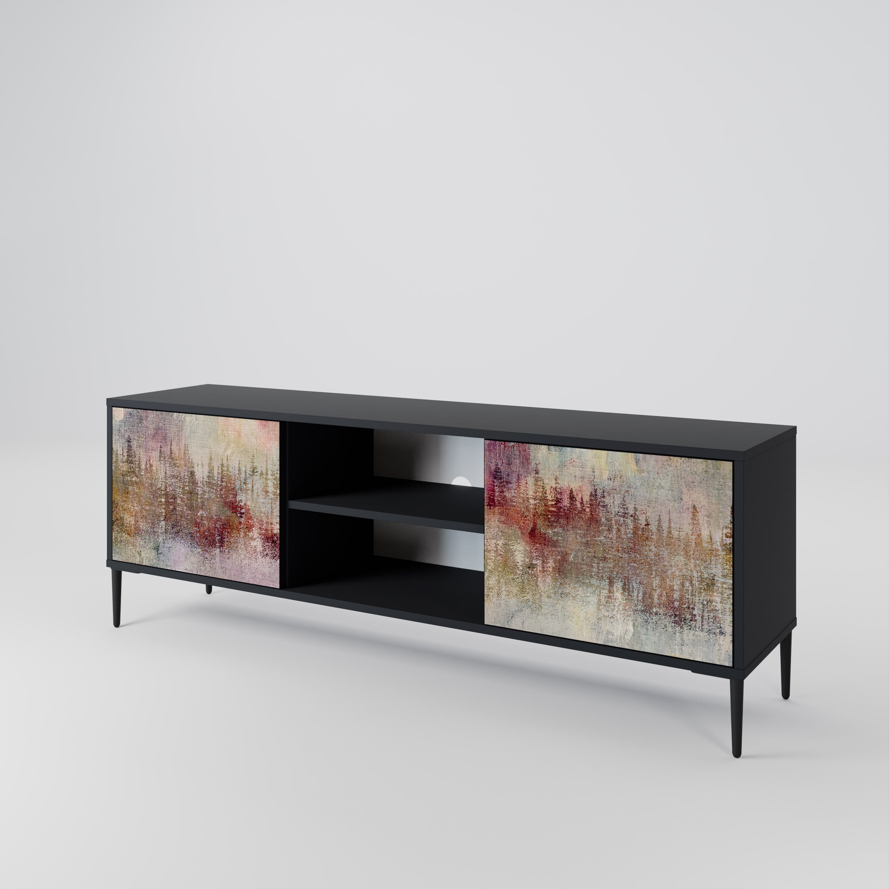 Mueble de TV de 2 puertas VEILED SUMMIT con acabado negro