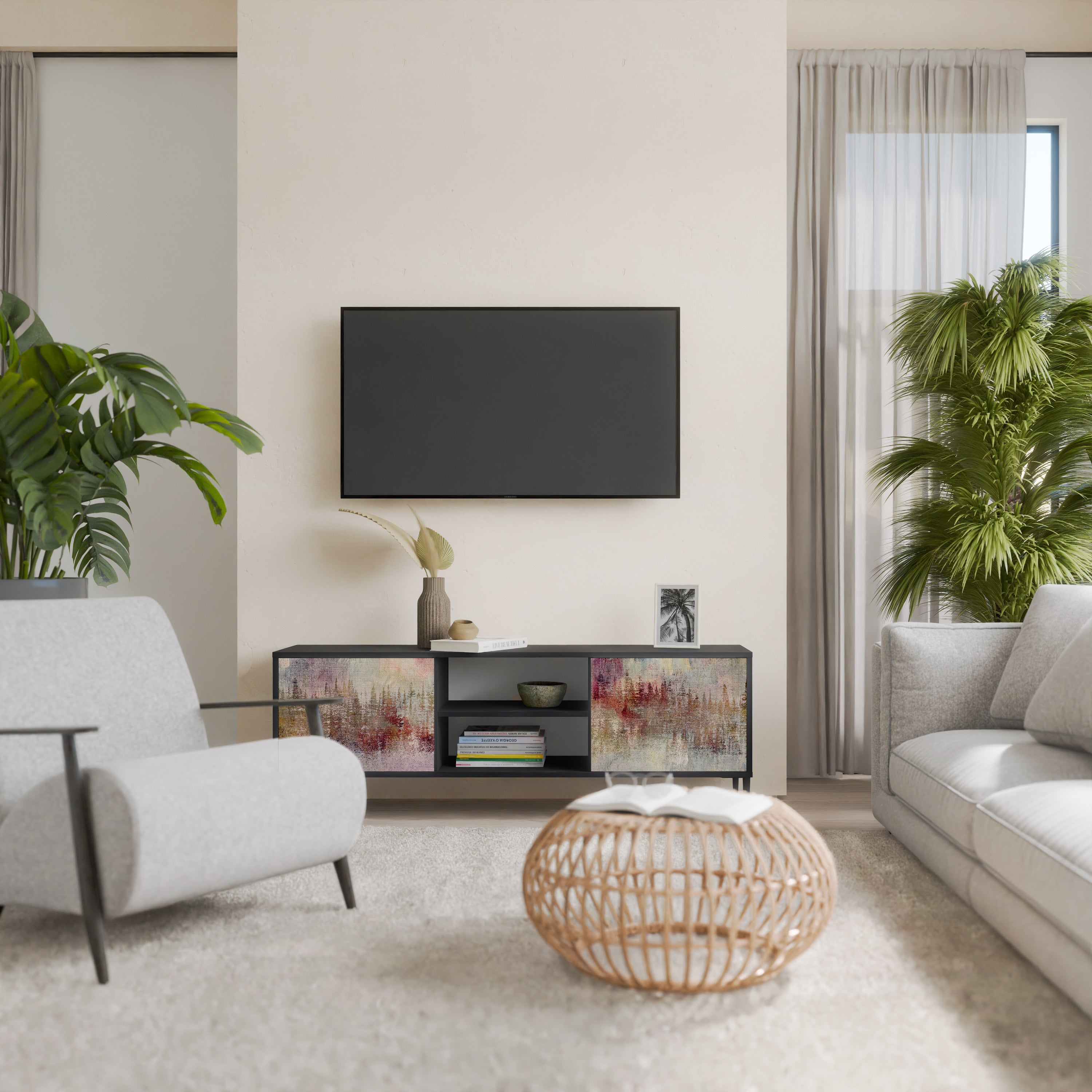 Mueble de TV de 2 puertas VEILED SUMMIT con acabado negro