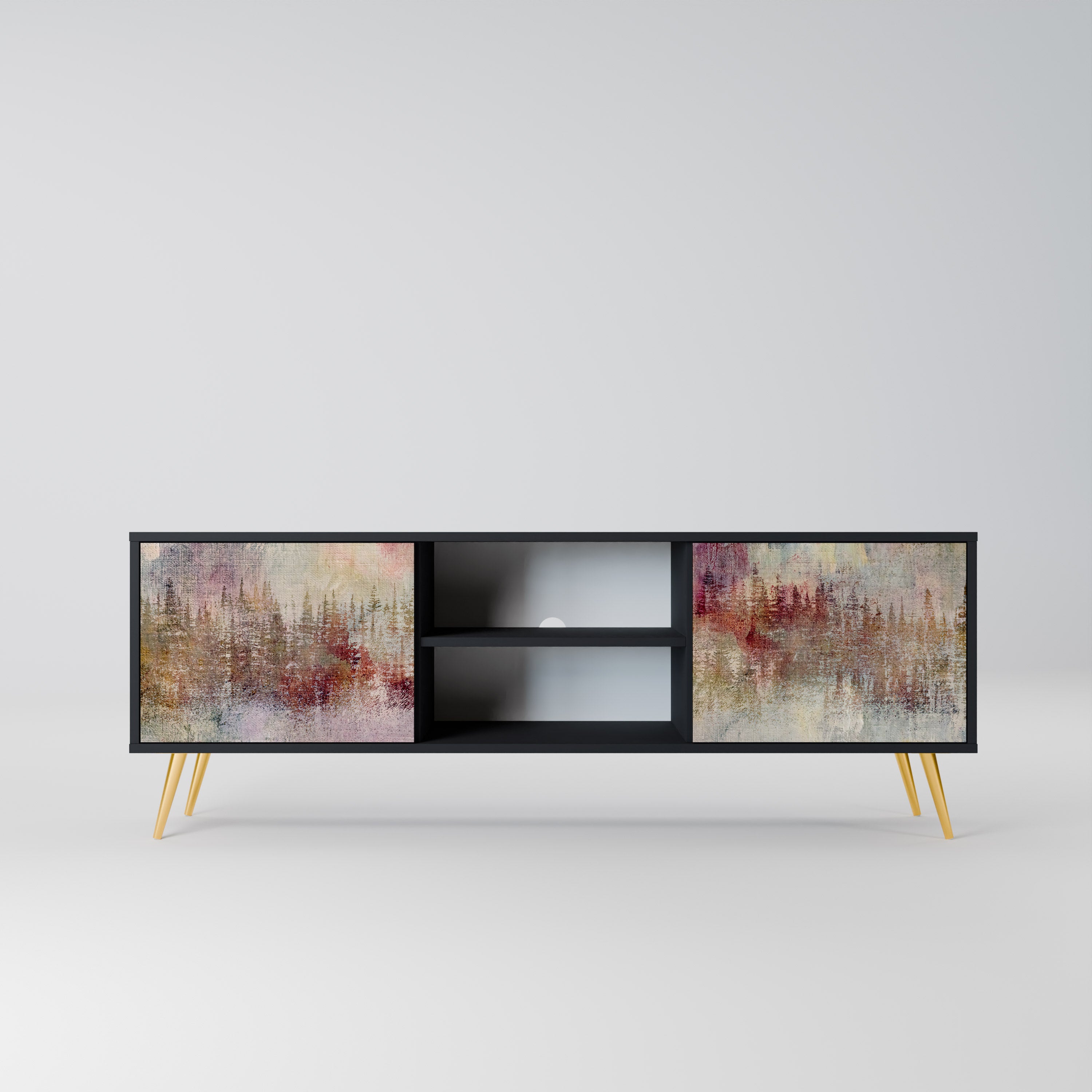 Mueble de TV de 2 puertas VEILED SUMMIT con acabado negro