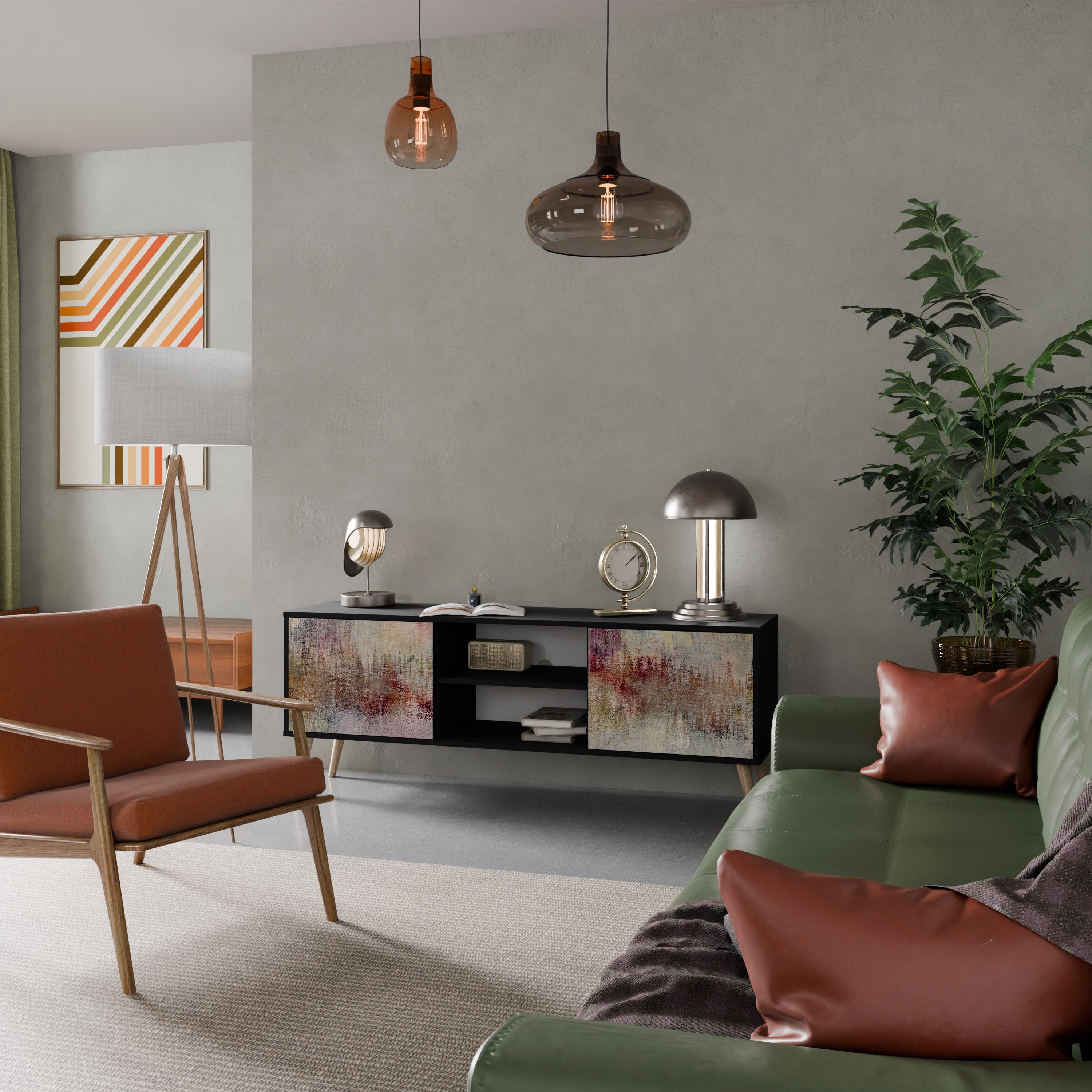 Mueble de TV de 2 puertas VEILED SUMMIT con acabado negro