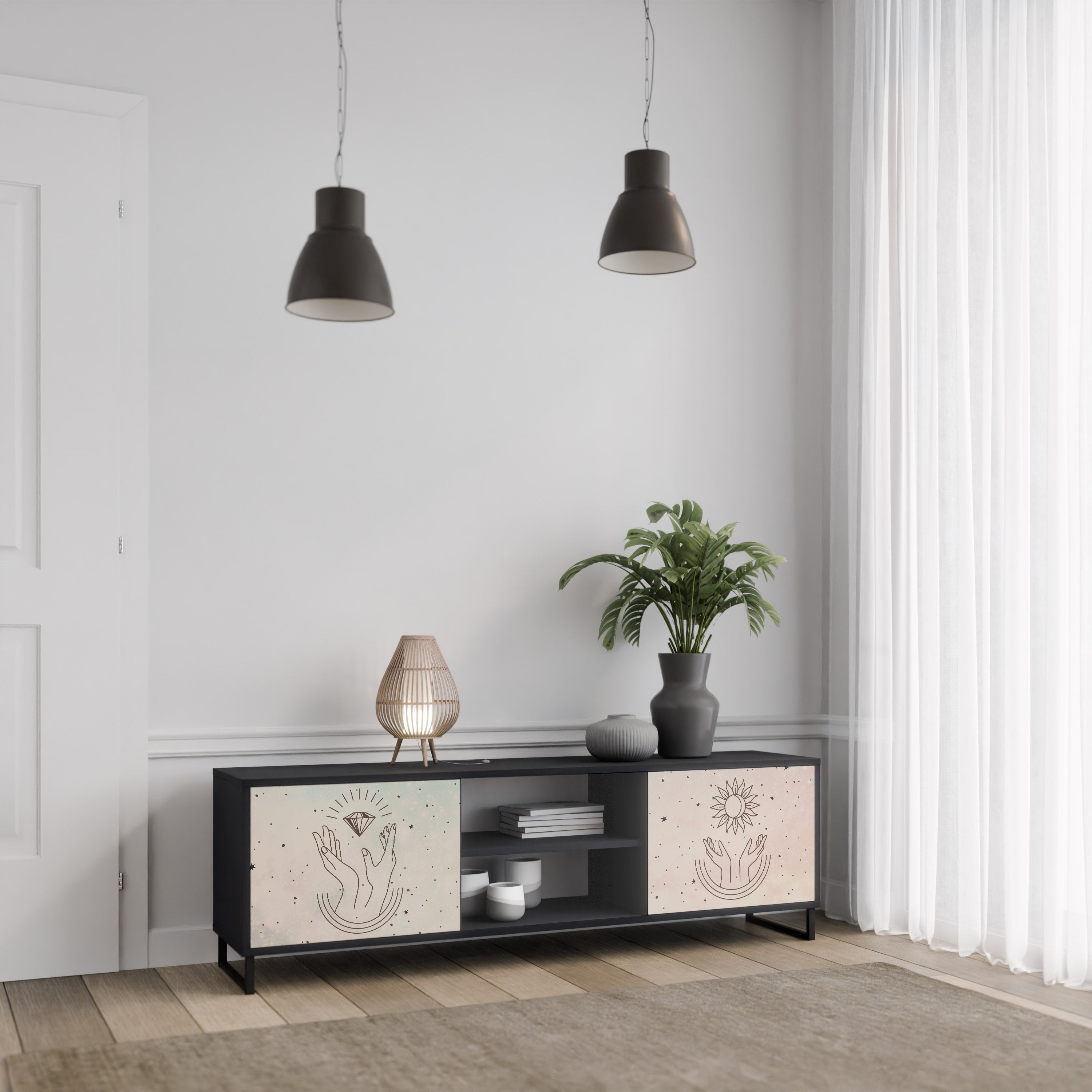 Mueble de TV de 2 puertas DELICATE BEAUTY en acabado negro