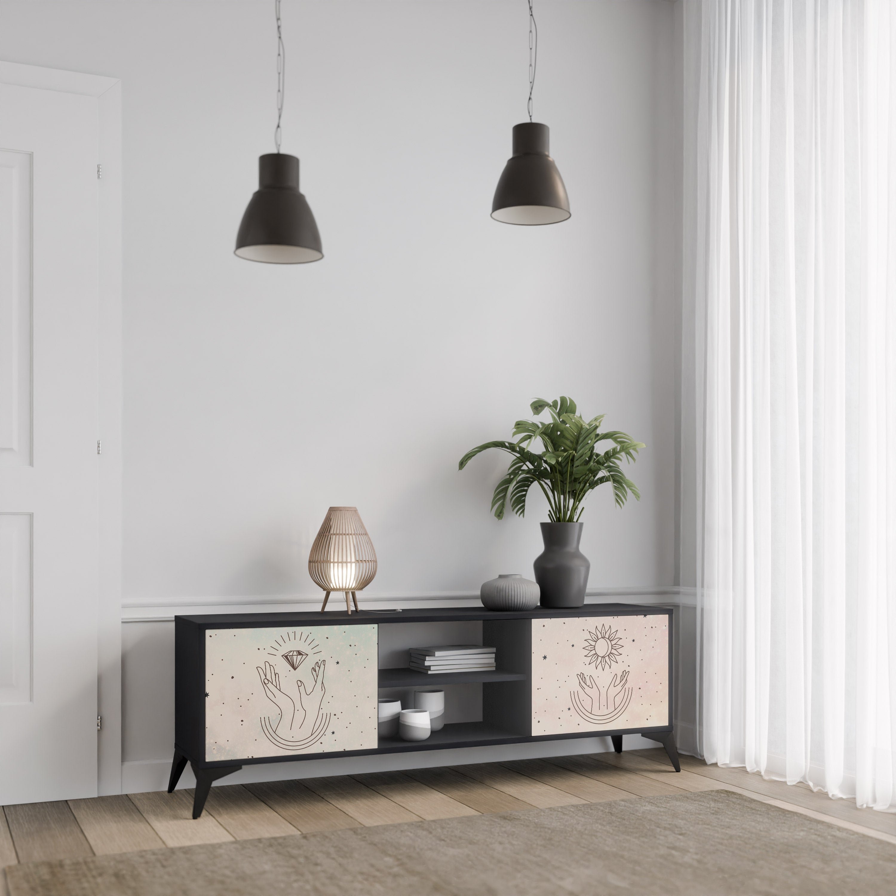 Mueble de TV de 2 puertas DELICATE BEAUTY en acabado negro