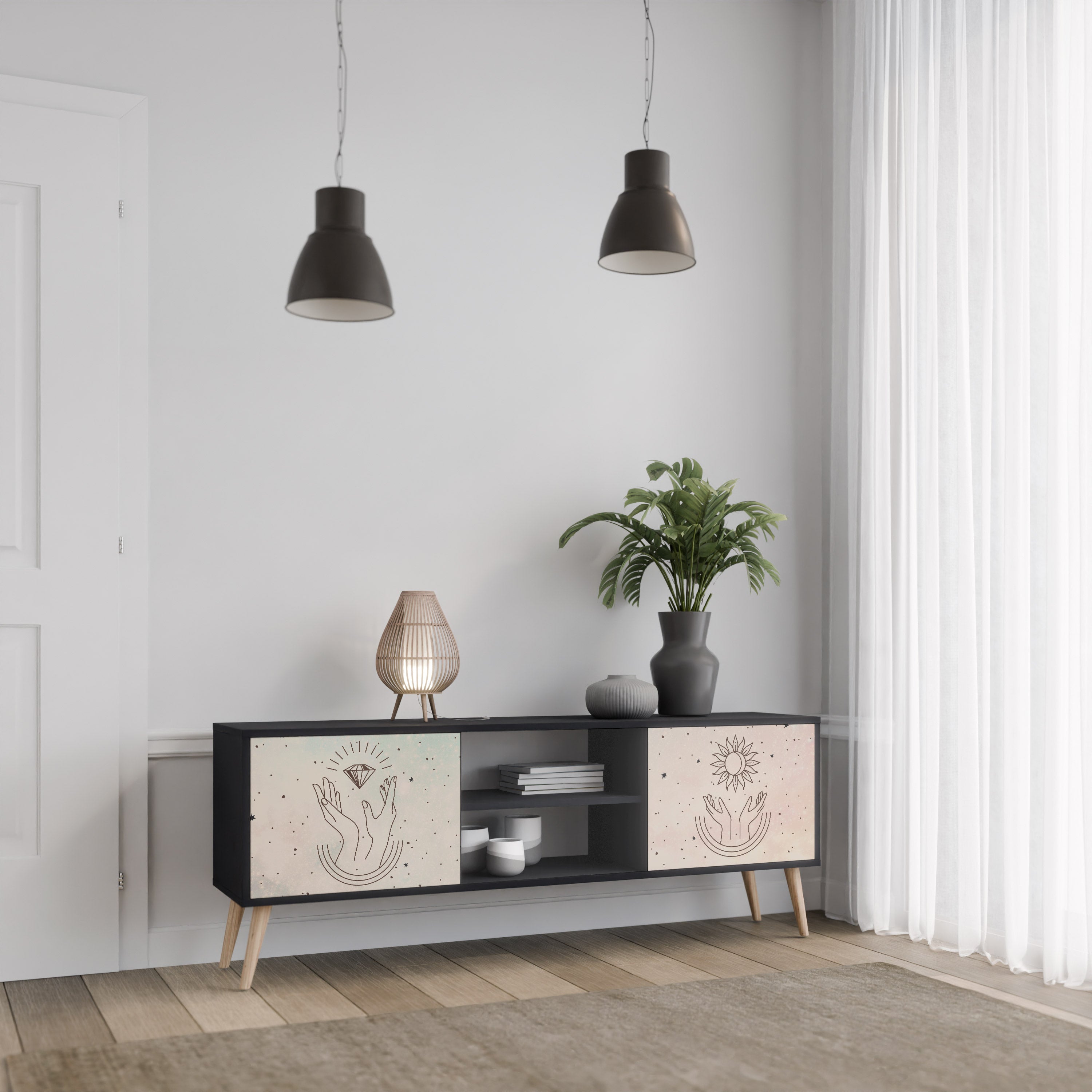 Mueble de TV de 2 puertas DELICATE BEAUTY en acabado negro