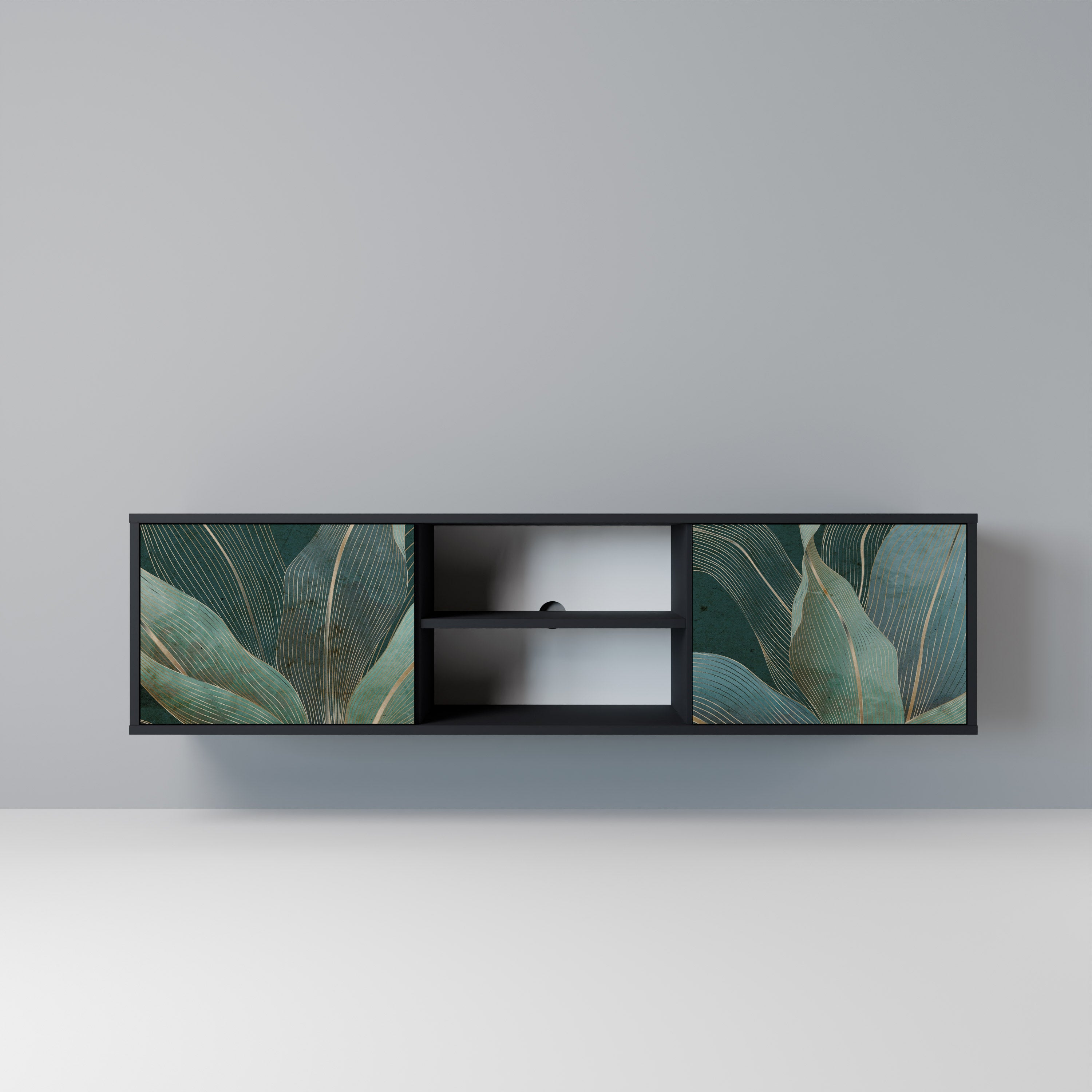 Mueble de TV ROYAL GREEN de 2 puertas con acabado negro