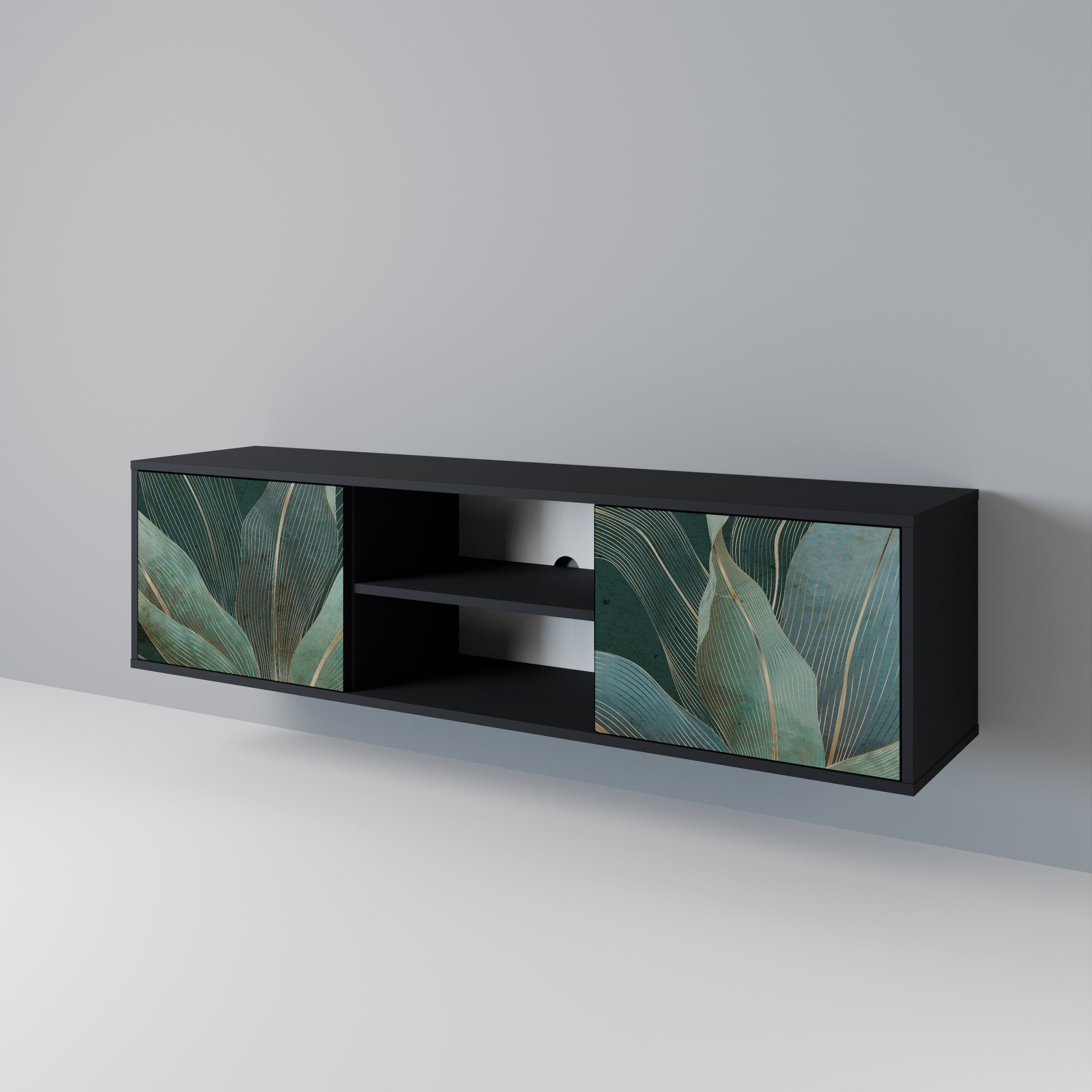 Mueble de TV ROYAL GREEN de 2 puertas con acabado negro