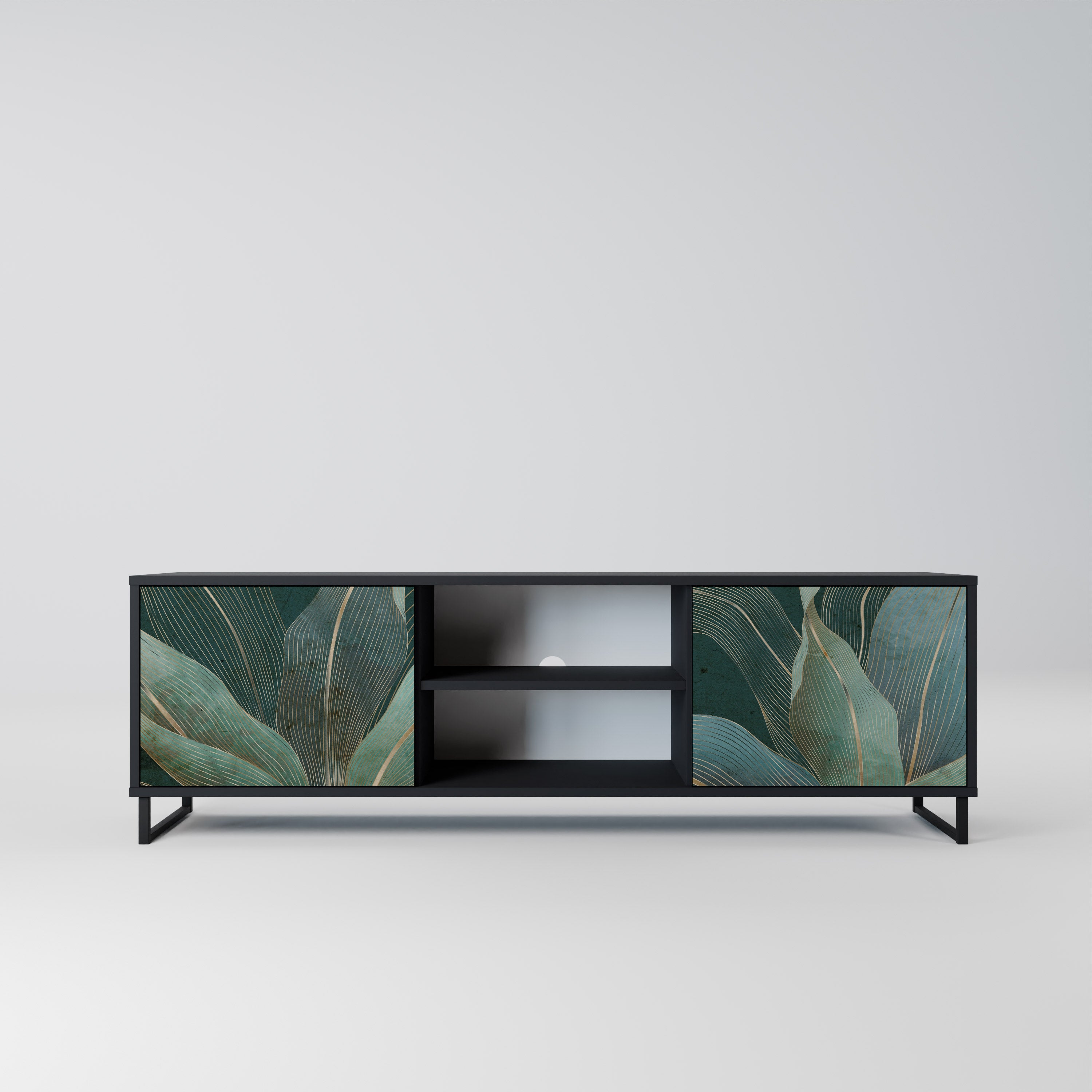 Mueble de TV ROYAL GREEN de 2 puertas con acabado negro