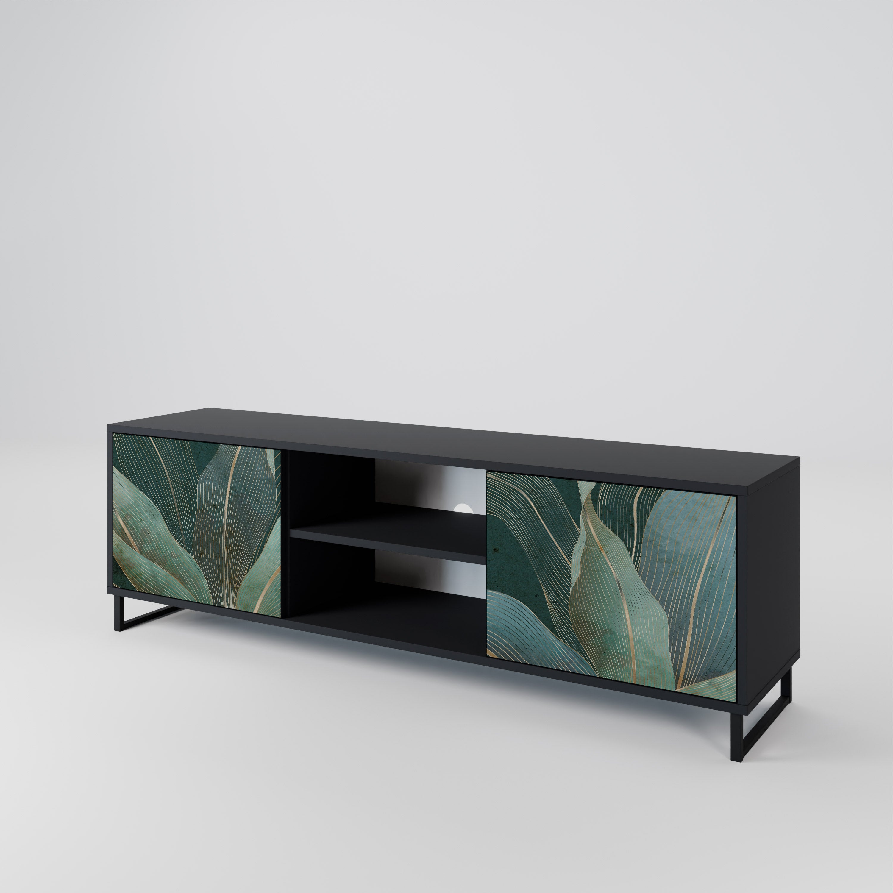 Mueble de TV ROYAL GREEN de 2 puertas con acabado negro
