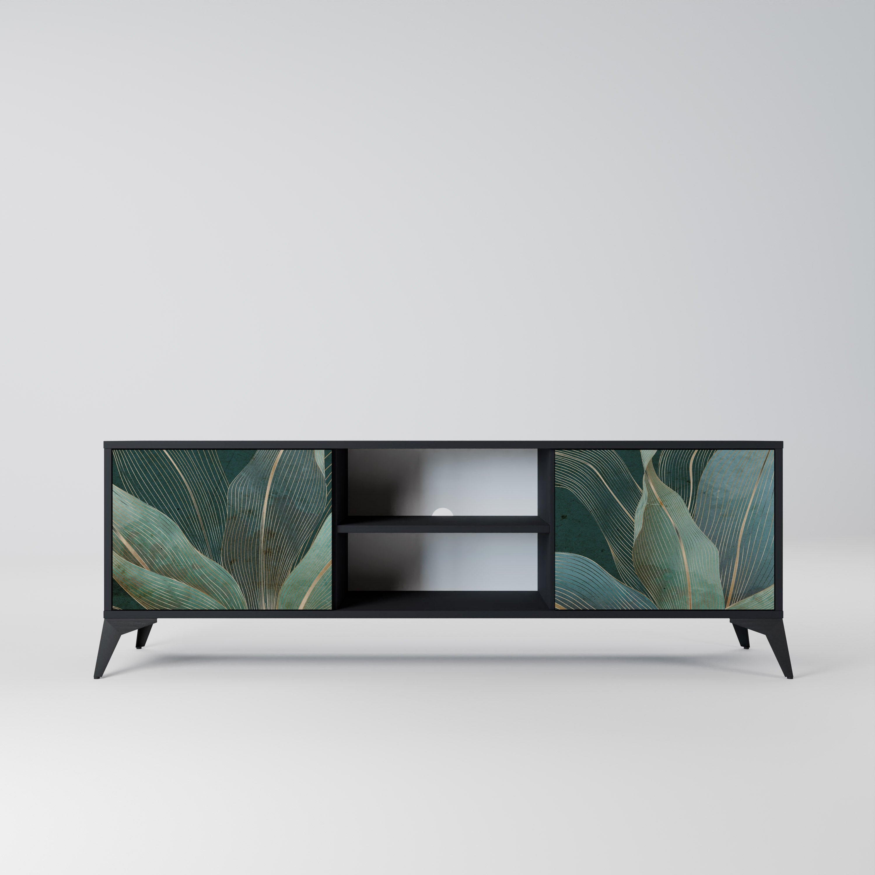 Mueble de TV ROYAL GREEN de 2 puertas con acabado negro