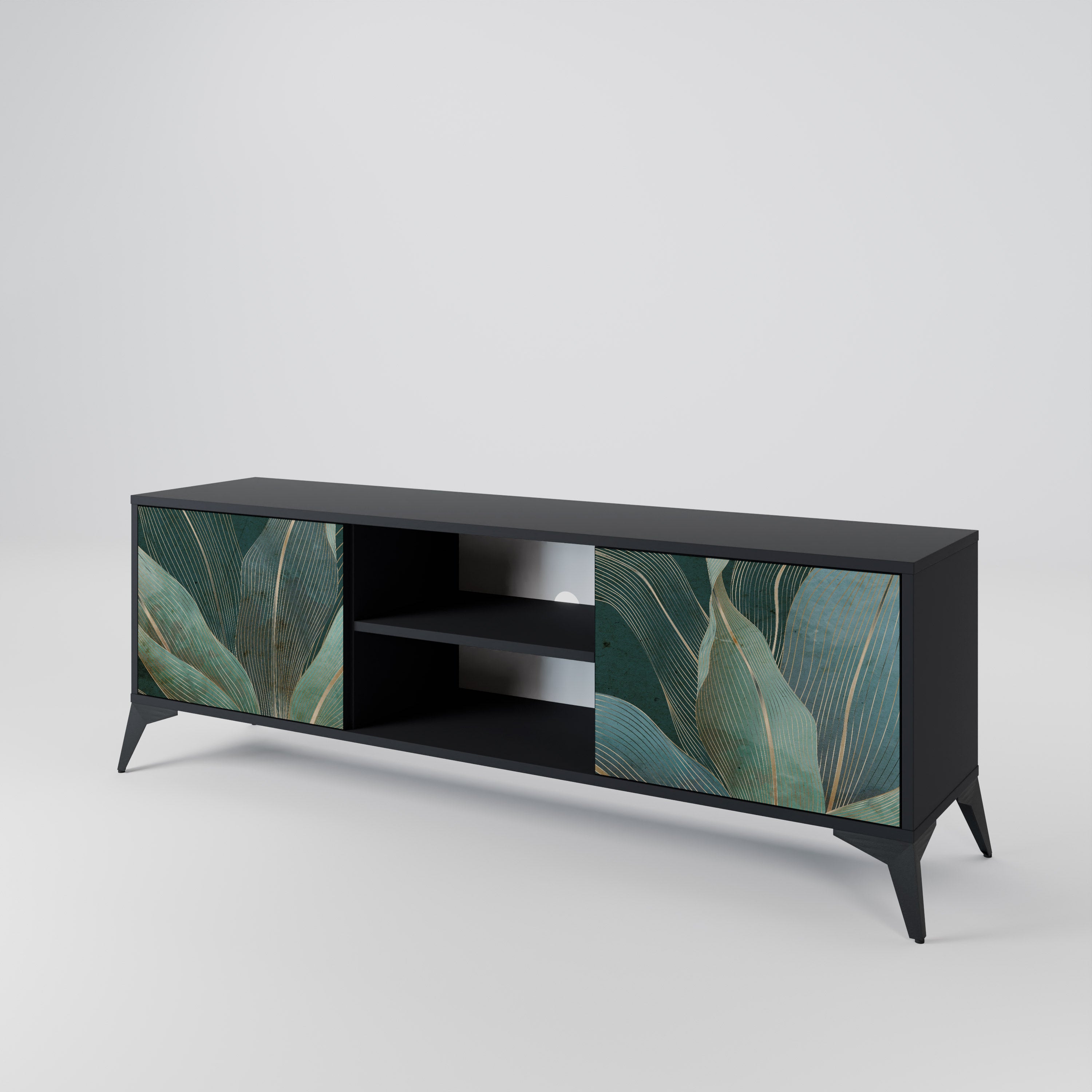 Mueble de TV ROYAL GREEN de 2 puertas con acabado negro