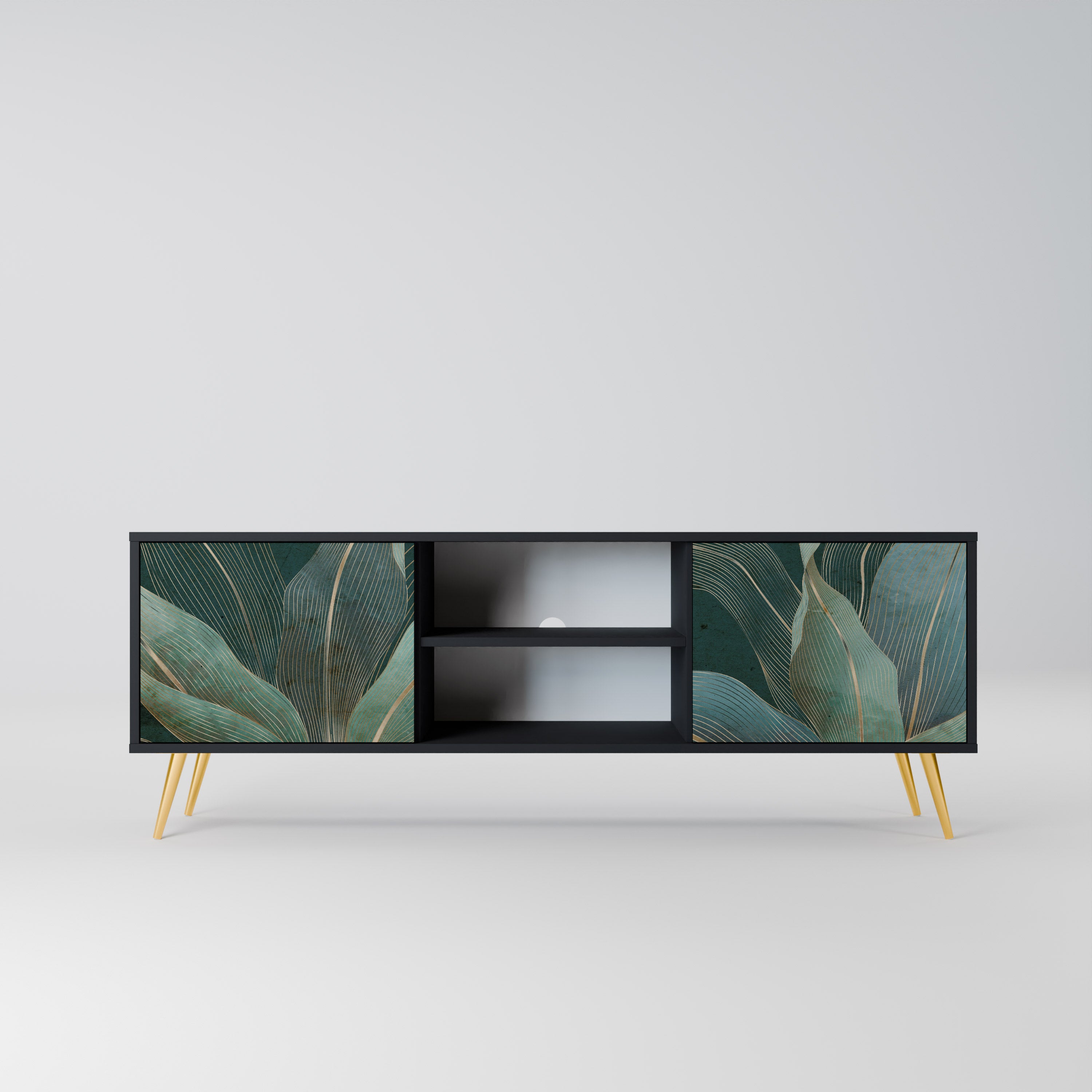 Mueble de TV ROYAL GREEN de 2 puertas con acabado negro