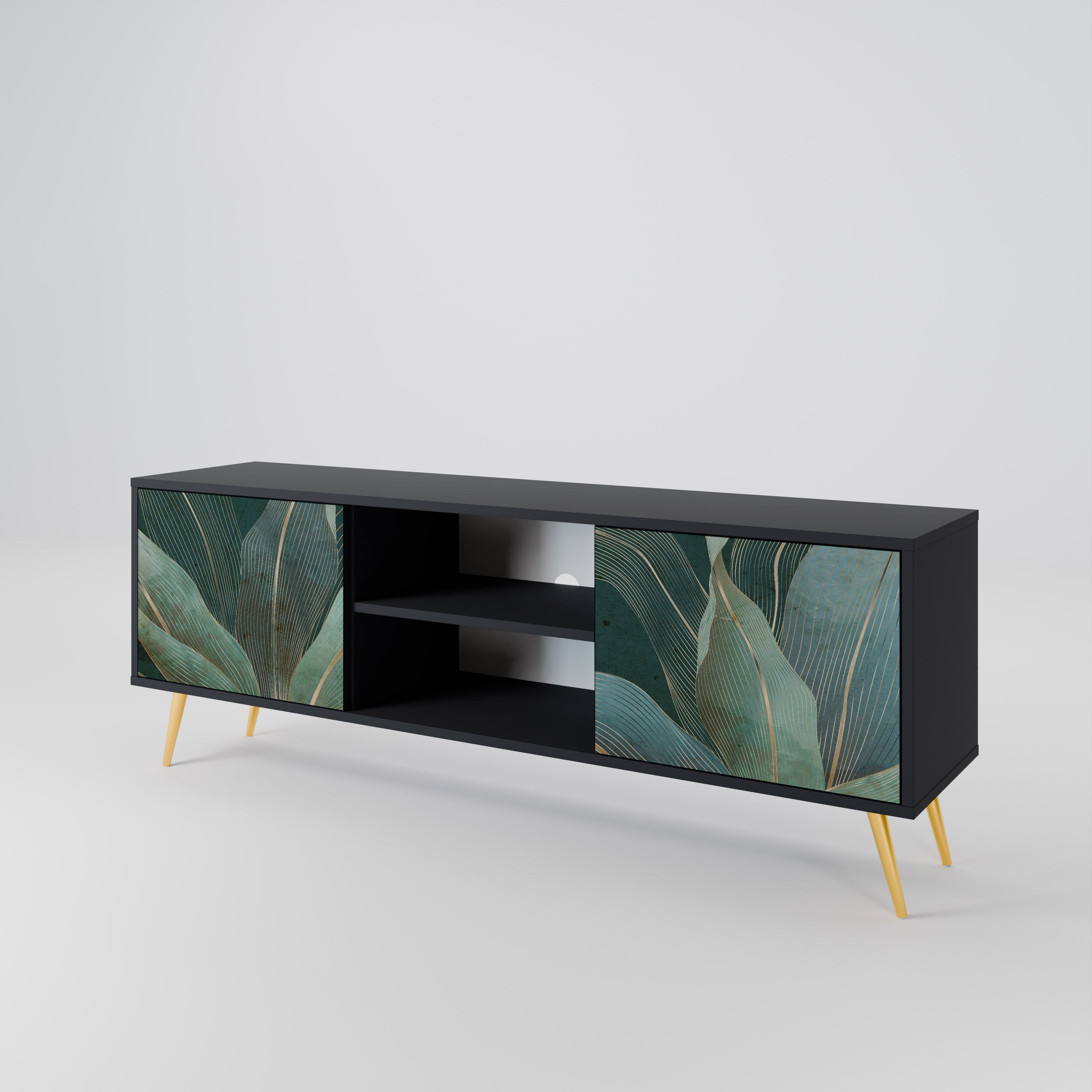 Mueble de TV ROYAL GREEN de 2 puertas con acabado negro