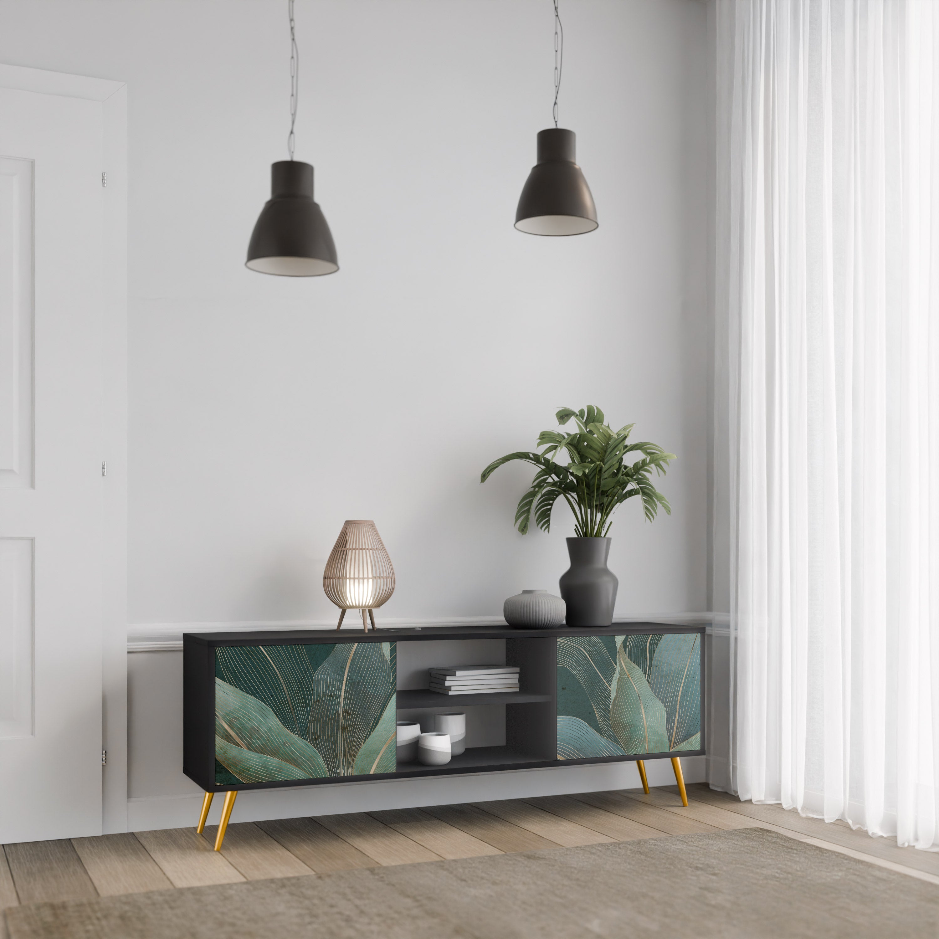 Mueble de TV ROYAL GREEN de 2 puertas con acabado negro