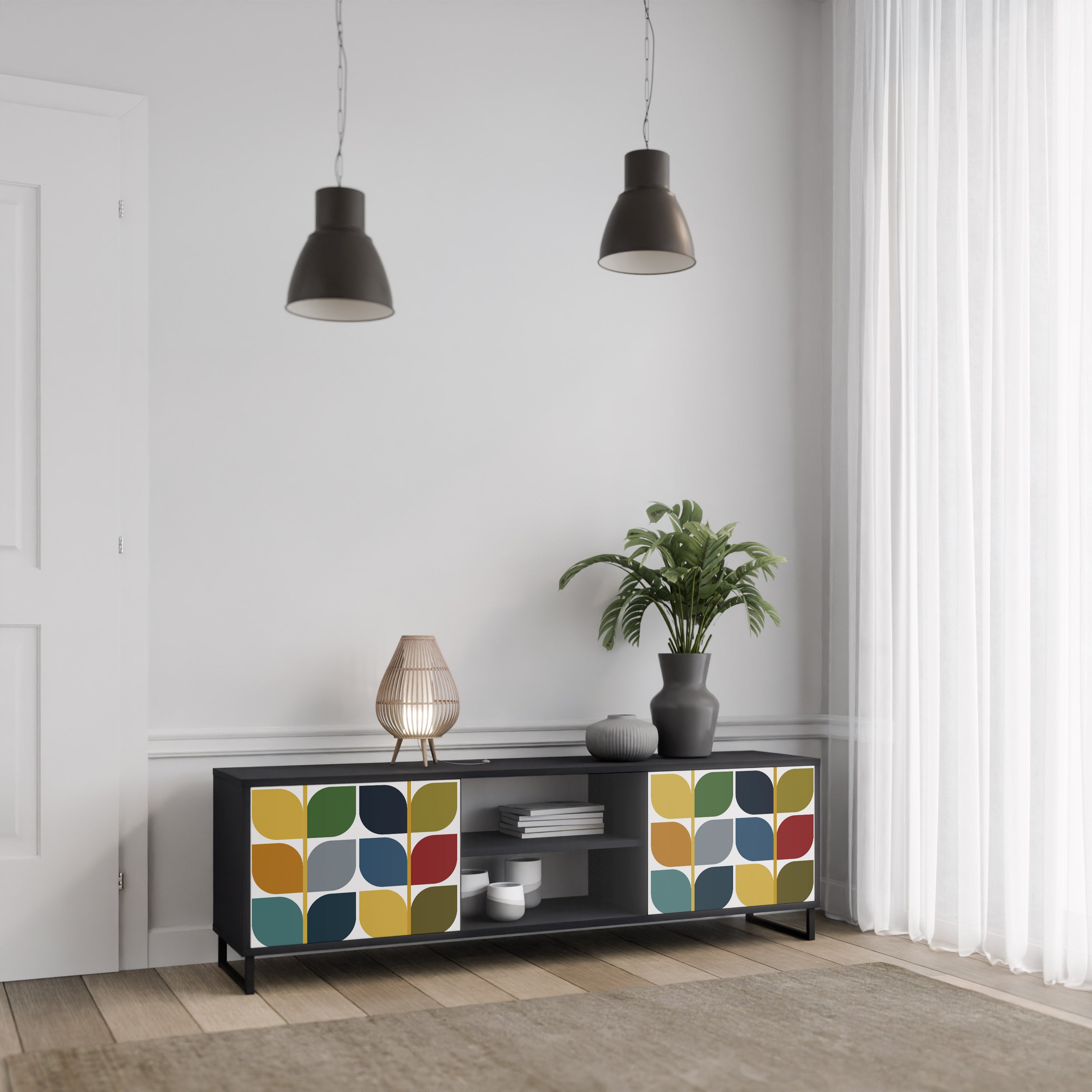 Mueble de TV de 2 puertas WEIGHTLESS HOURS con acabado negro