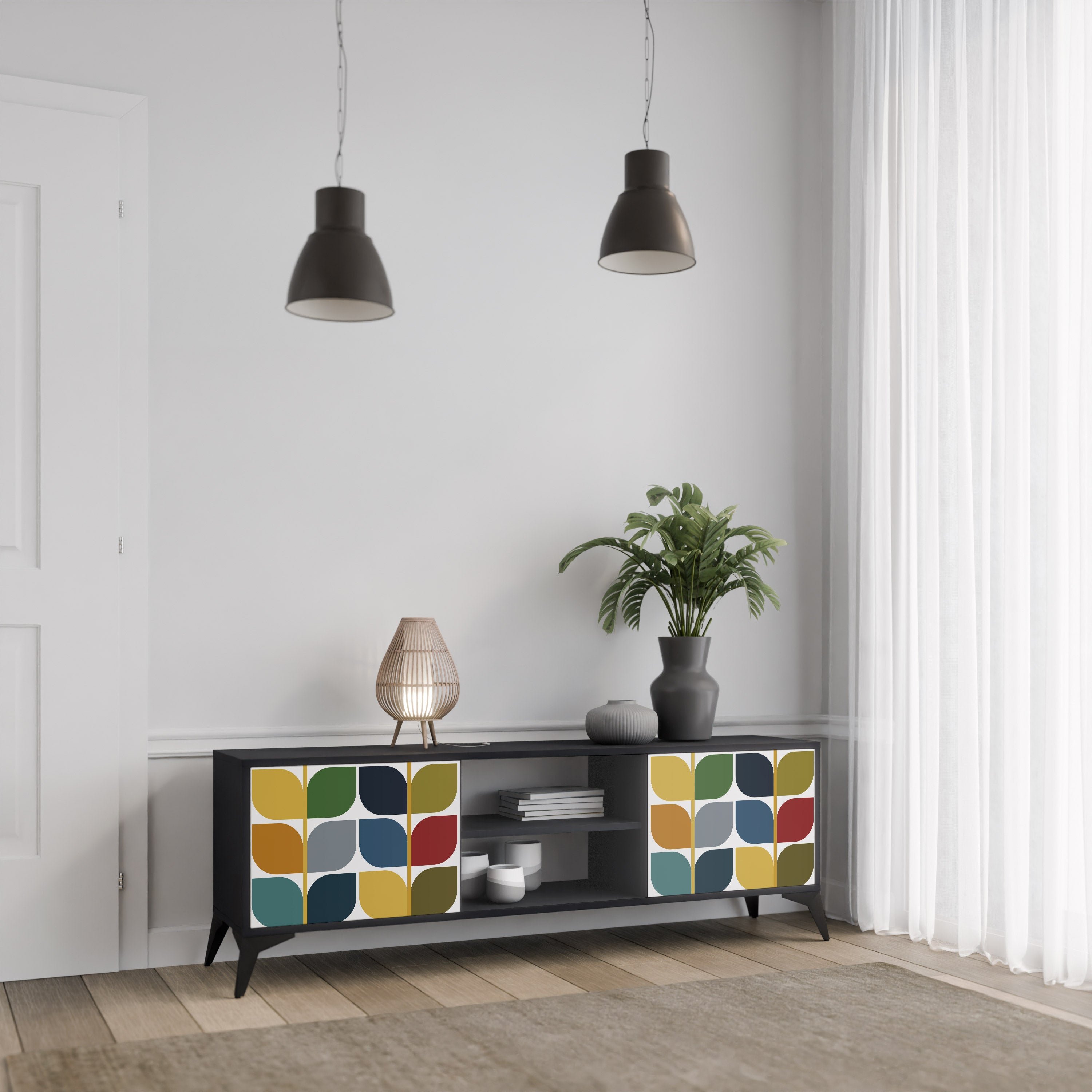 Mueble de TV de 2 puertas WEIGHTLESS HOURS con acabado negro