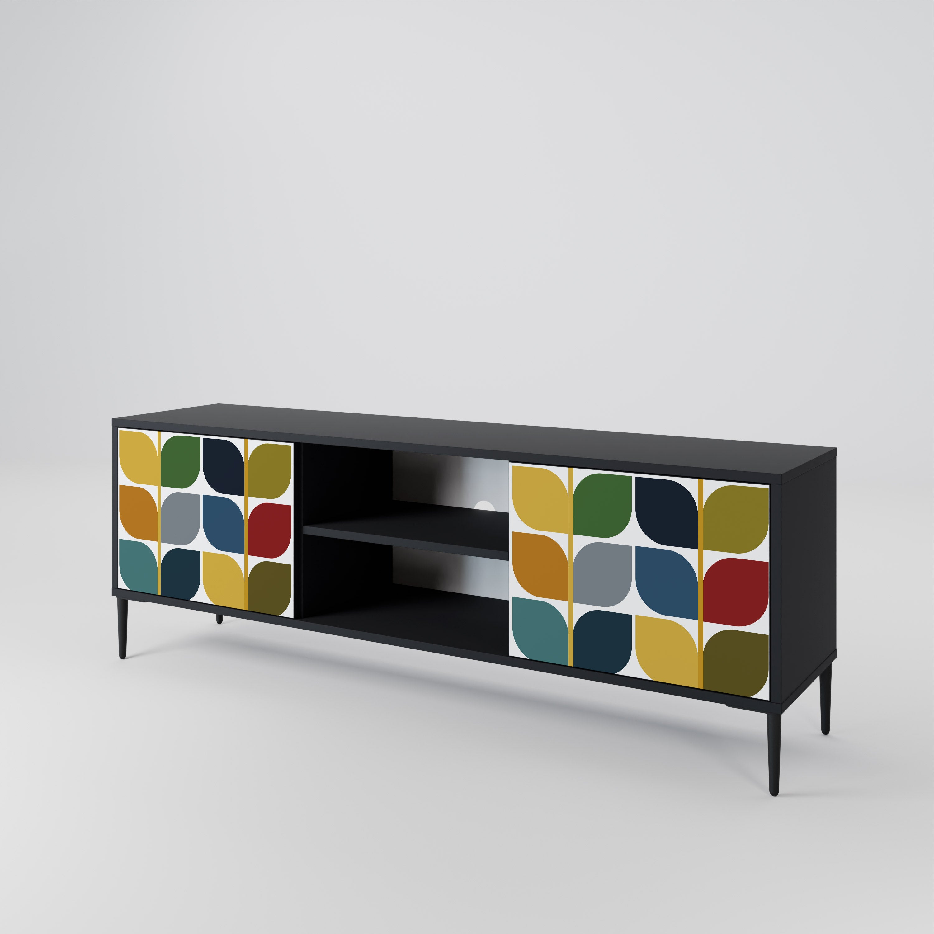 Mueble de TV de 2 puertas WEIGHTLESS HOURS con acabado negro