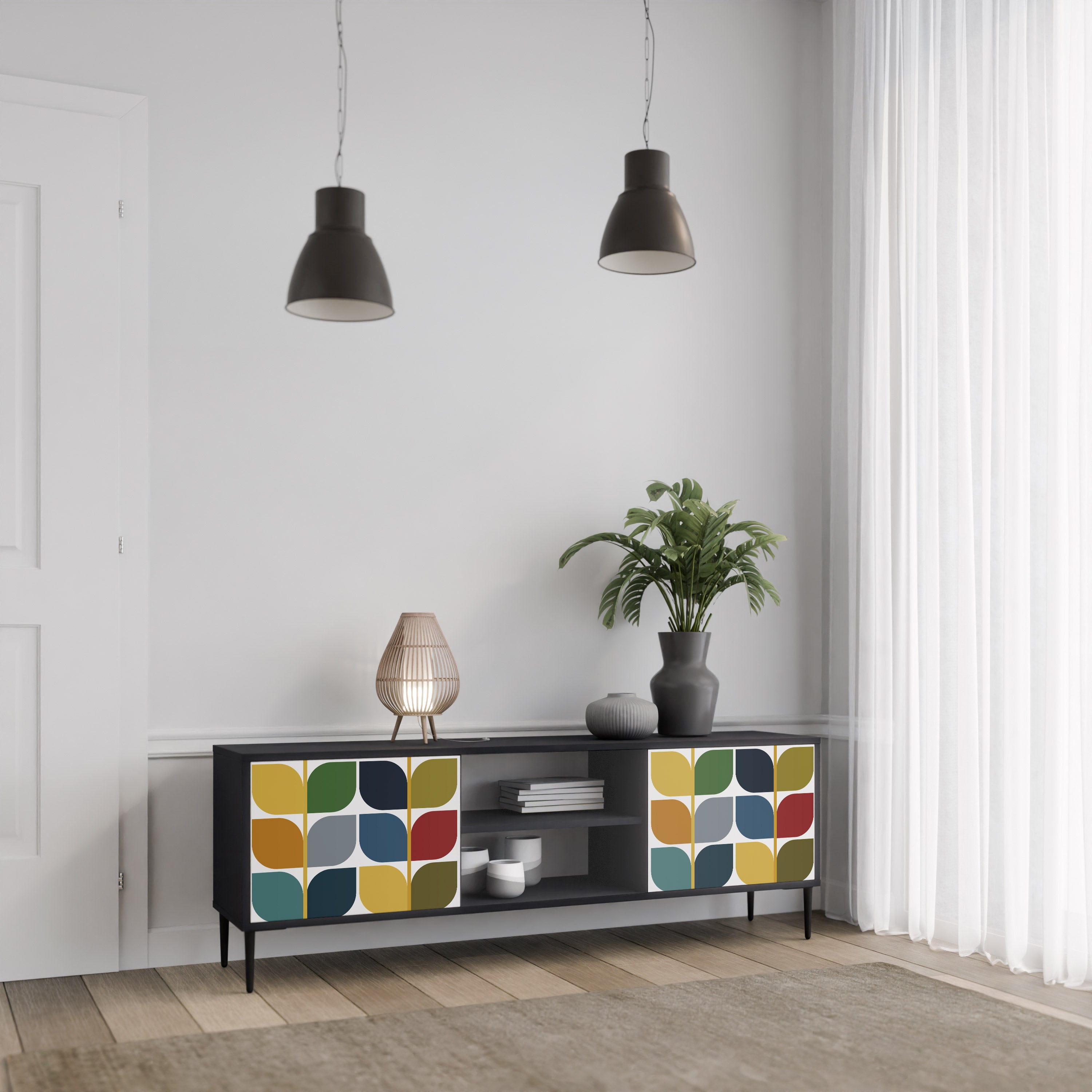 Mueble de TV de 2 puertas WEIGHTLESS HOURS con acabado negro