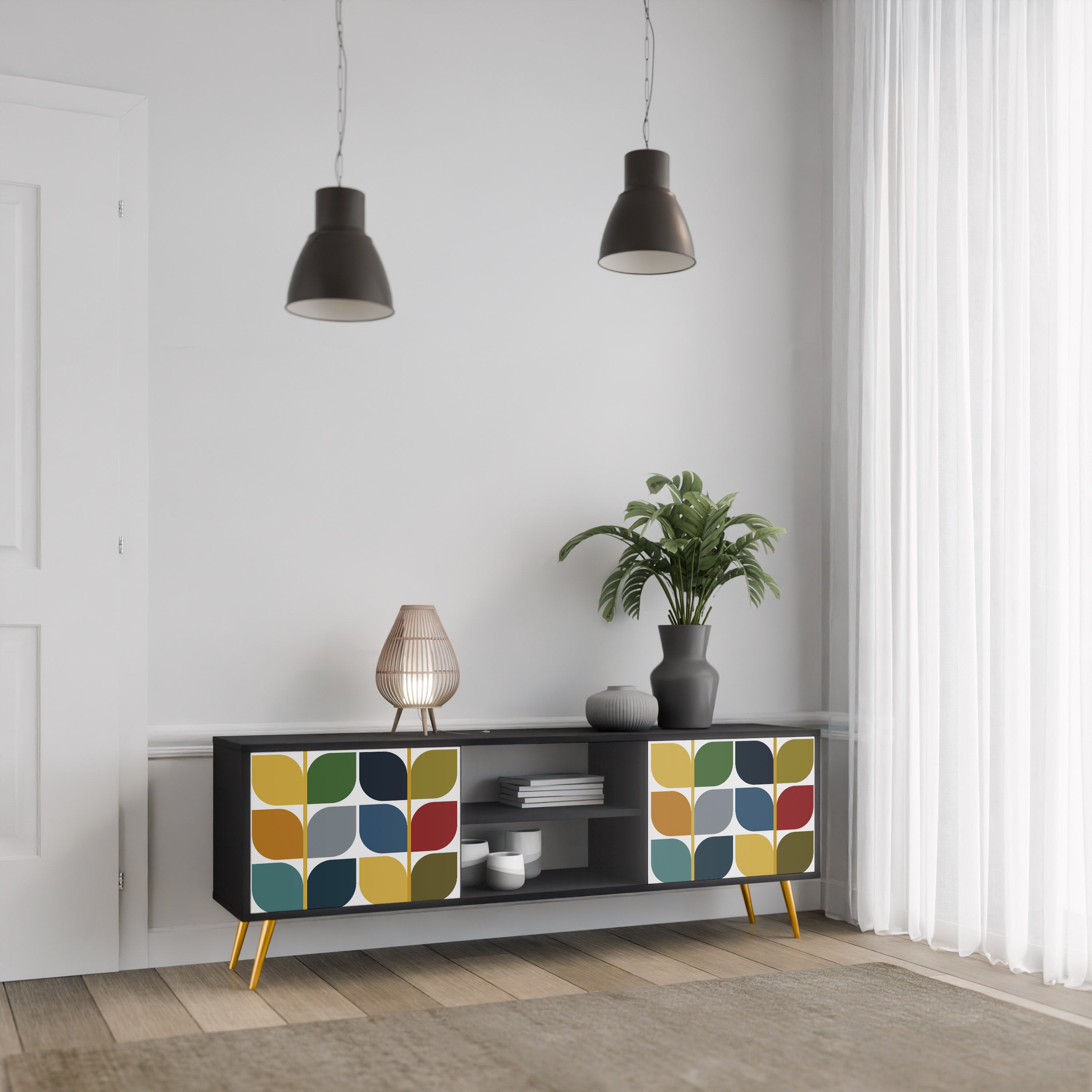 Mueble de TV de 2 puertas WEIGHTLESS HOURS con acabado negro