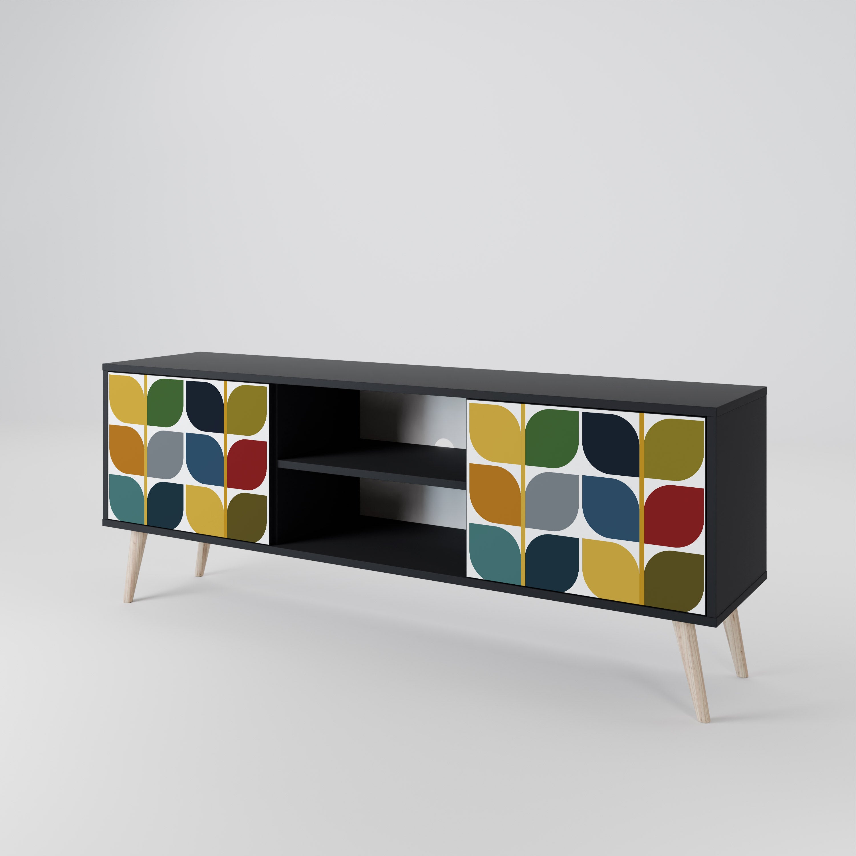 Mueble de TV de 2 puertas WEIGHTLESS HOURS con acabado negro