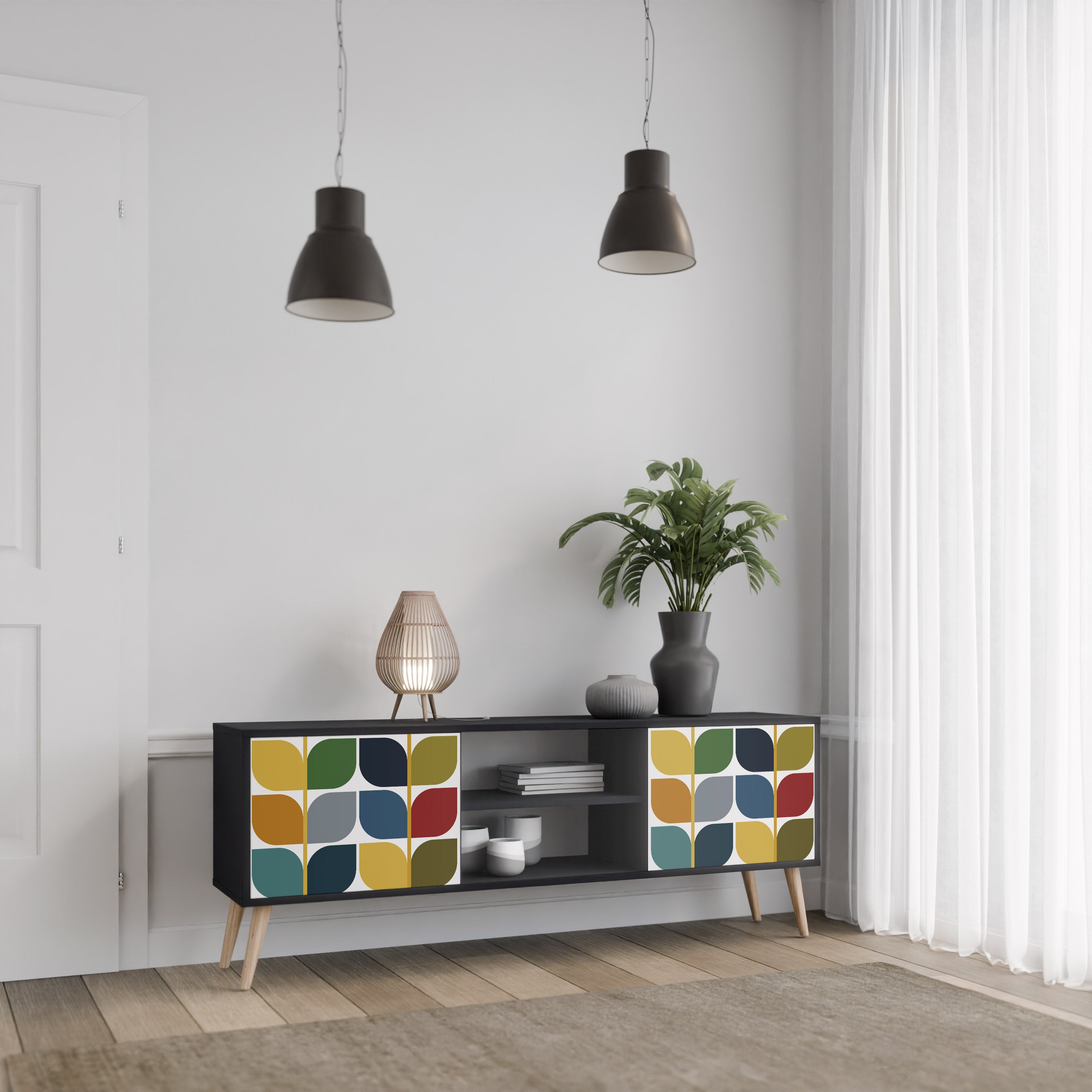 Mueble de TV de 2 puertas WEIGHTLESS HOURS con acabado negro