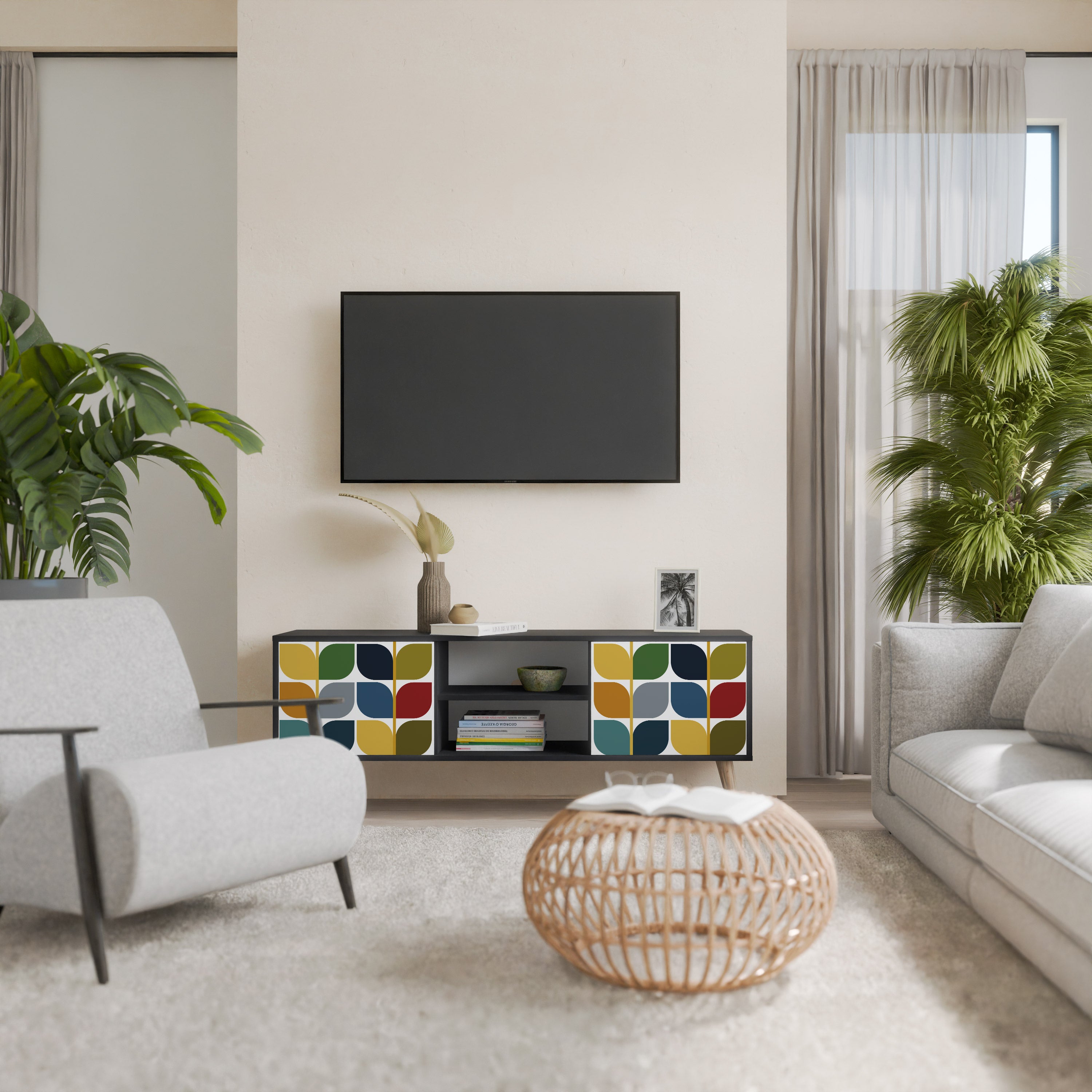 Mueble de TV de 2 puertas WEIGHTLESS HOURS con acabado negro