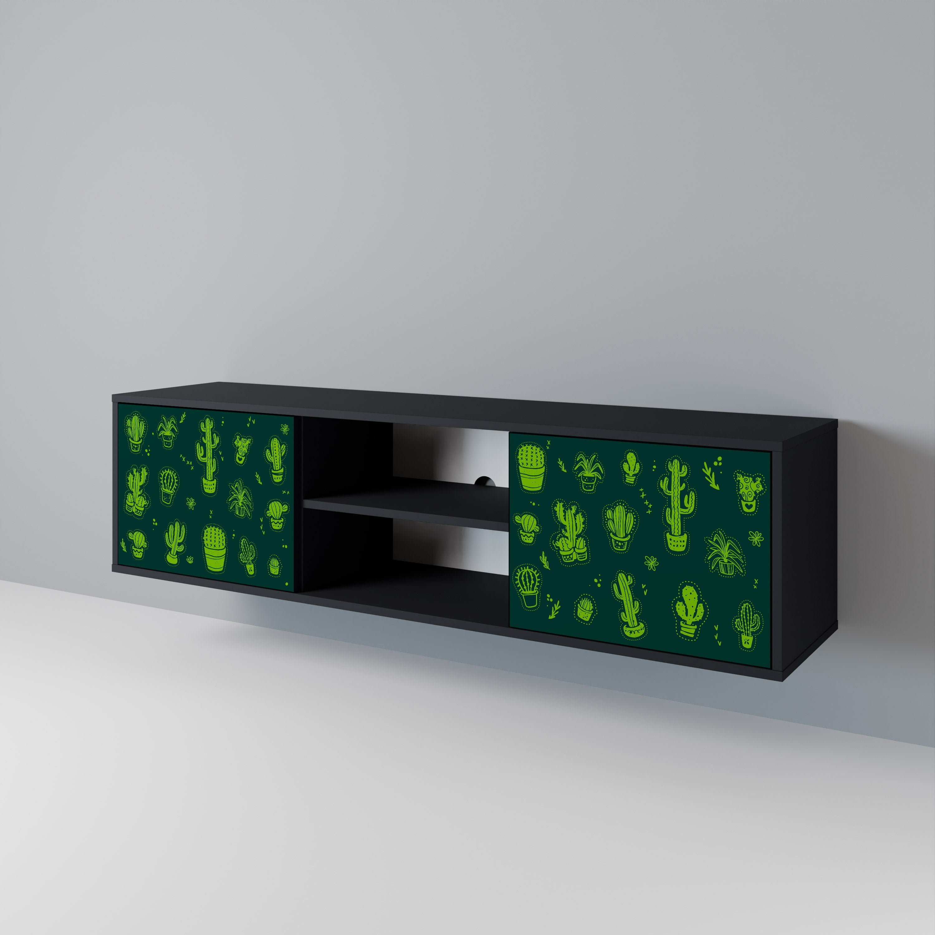 Mueble de TV de 2 puertas DESERT GREEN con acabado negro